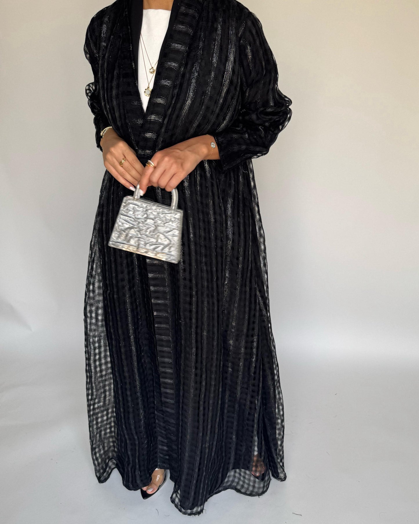 A449 - Black A-Cut Linen Checkered Summery Daily Abaya