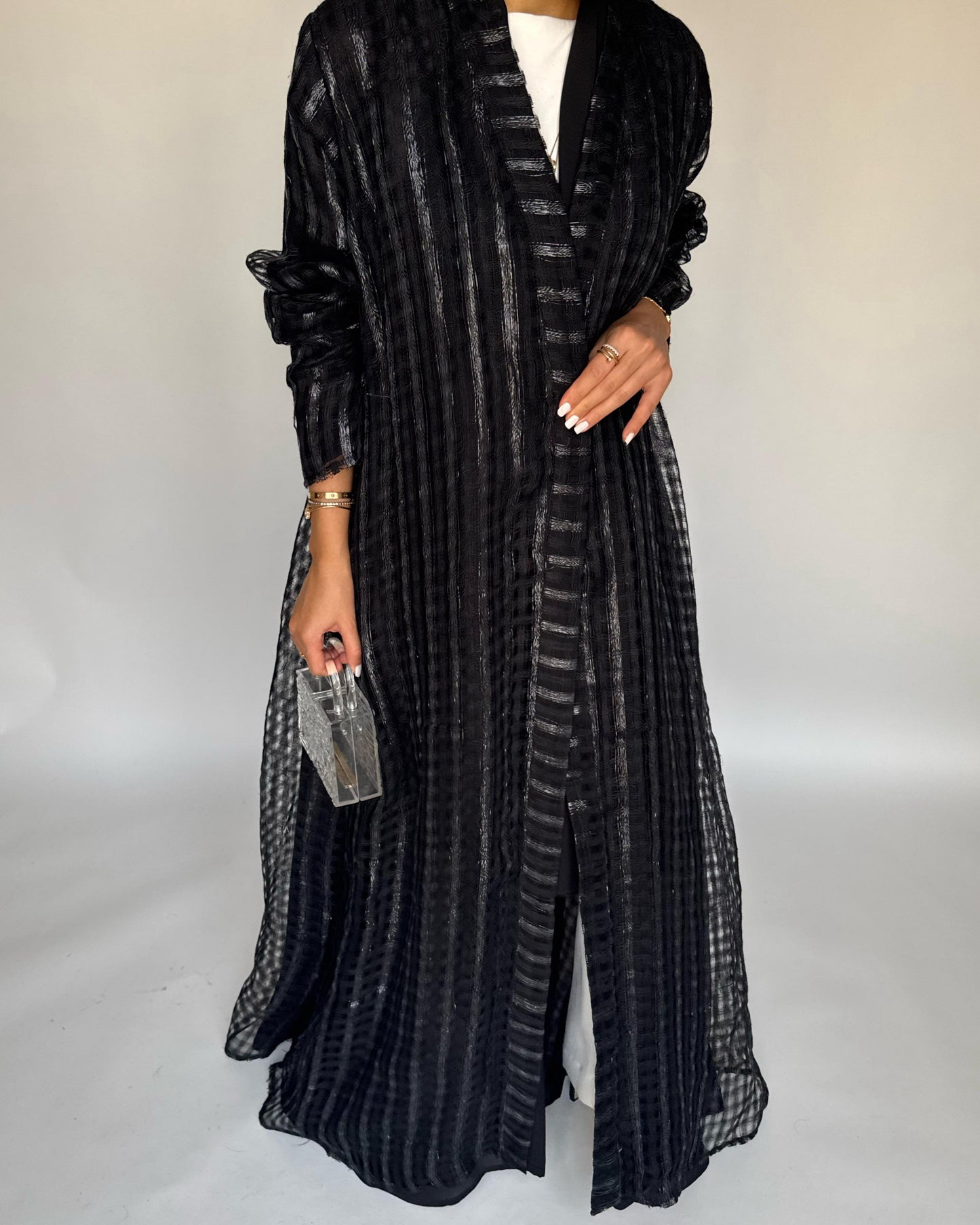 A449 - Black A-Cut Linen Checkered Summery Daily Abaya