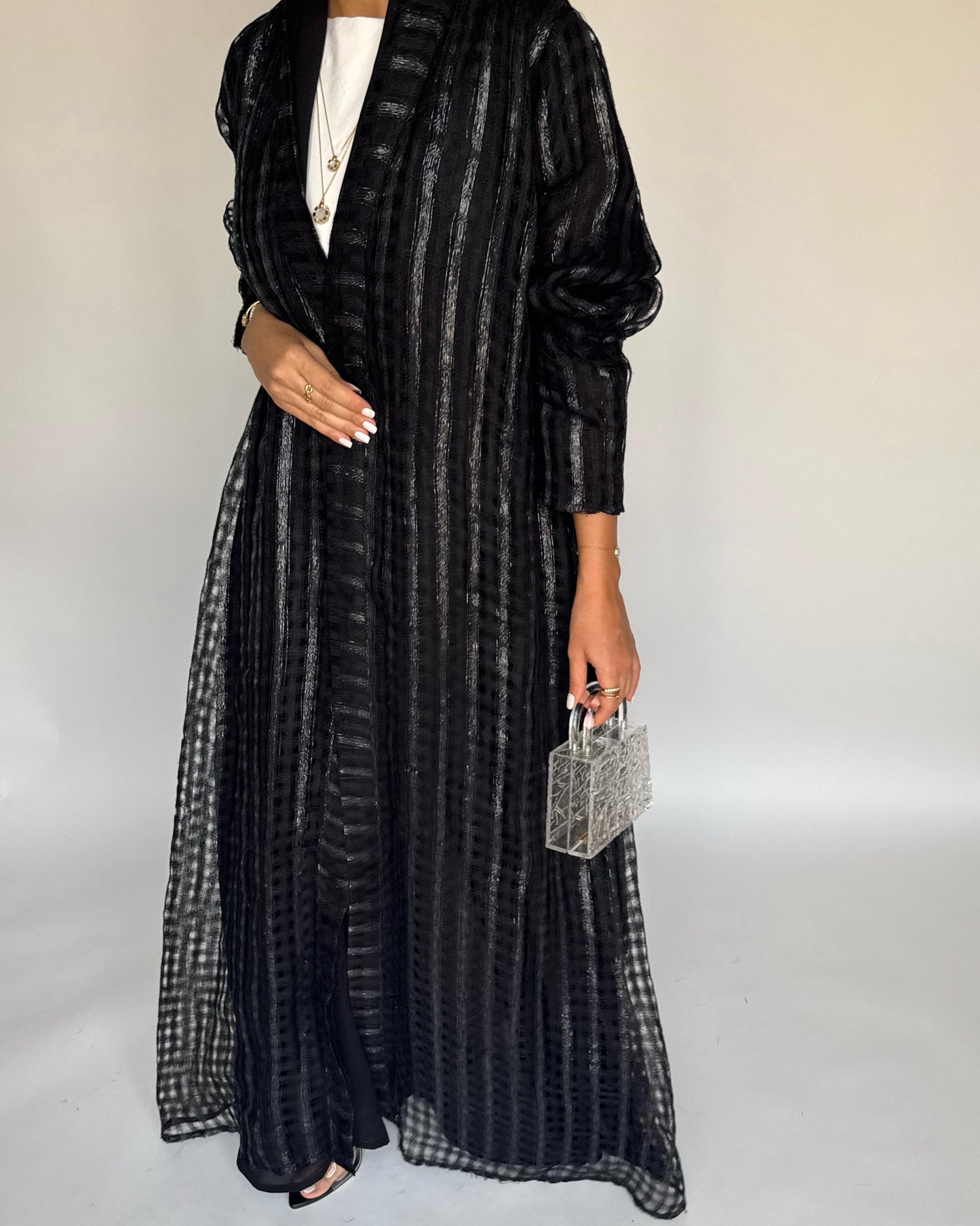 A449 - Black A-Cut Linen Checkered Summery Daily Abaya