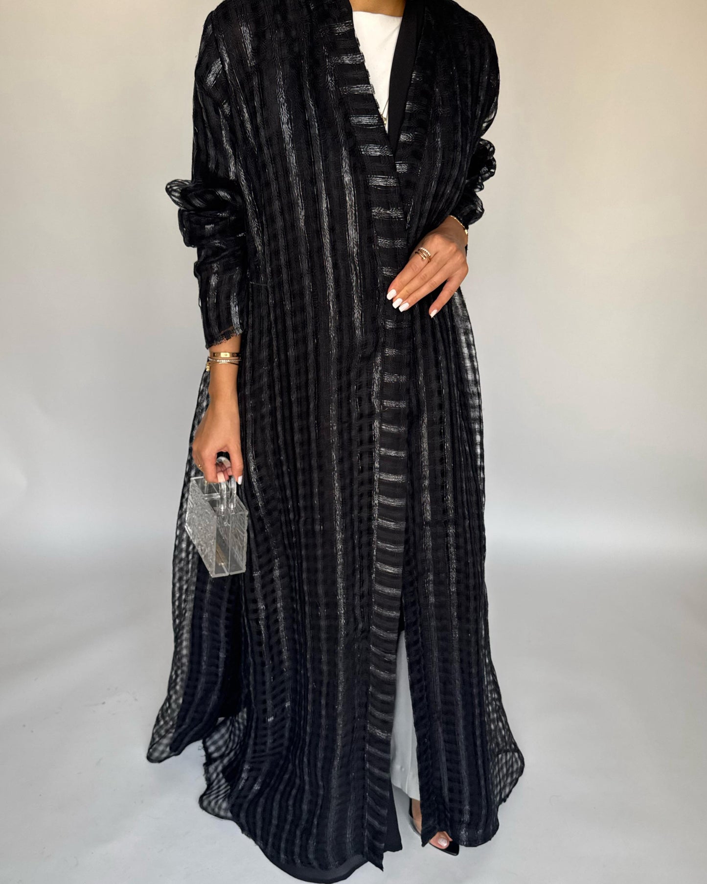 A449 - Black A-Cut Linen Checkered Summery Daily Abaya