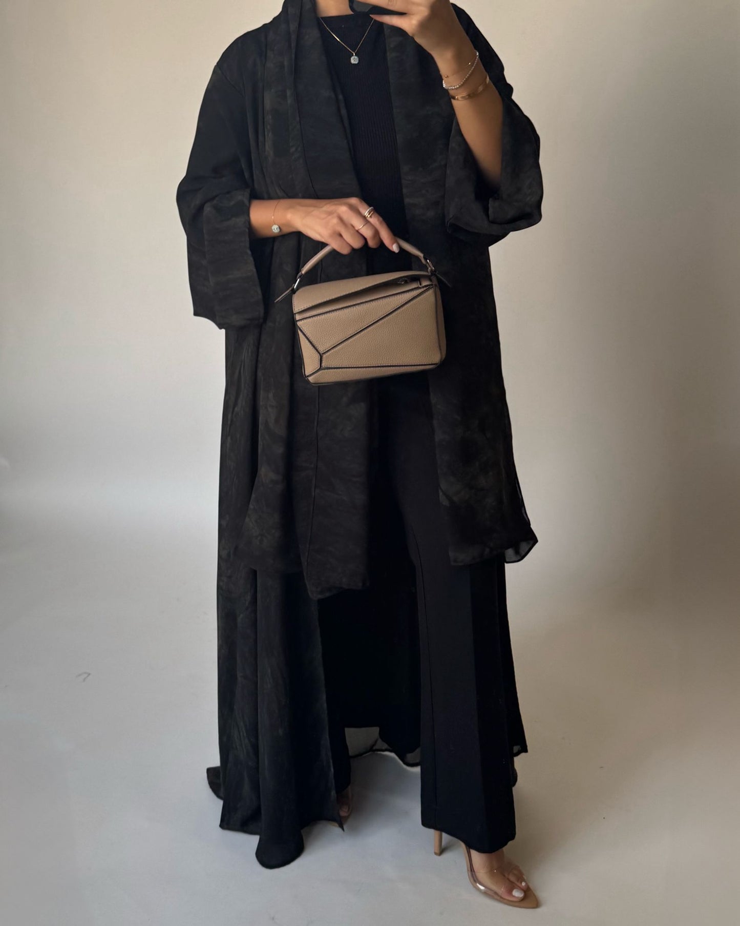 A452 - Black/Brown Pattern Summery A-CUT Abaya