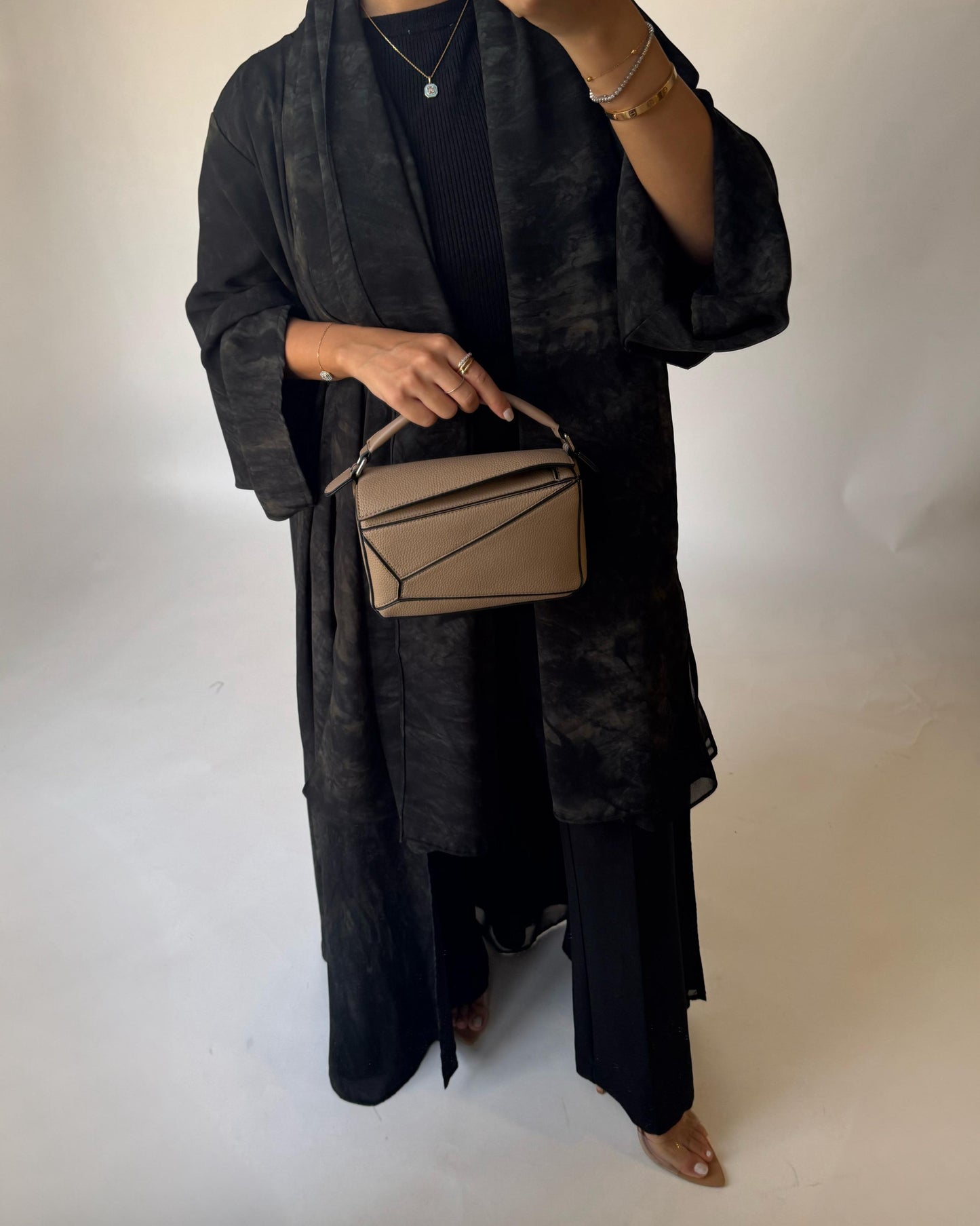 A452 - Black/Brown Pattern Summery A-CUT Abaya