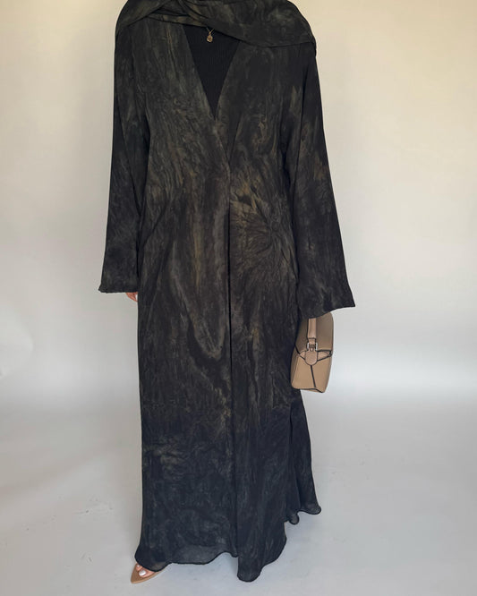 A452 - Black/Brown Pattern Summery A-CUT Abaya