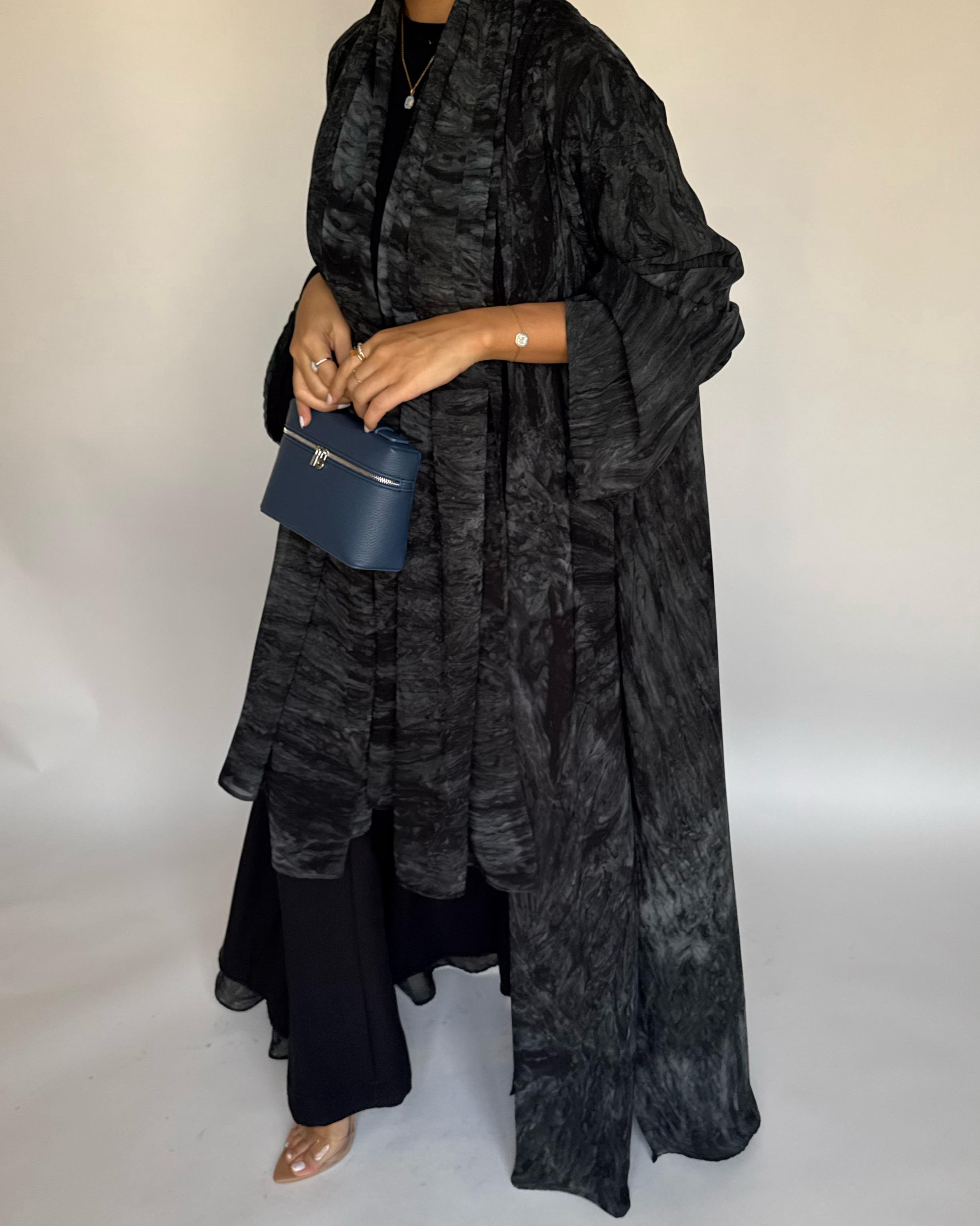 A453 - Black/Gray Pattern Summery A-CUT Abaya