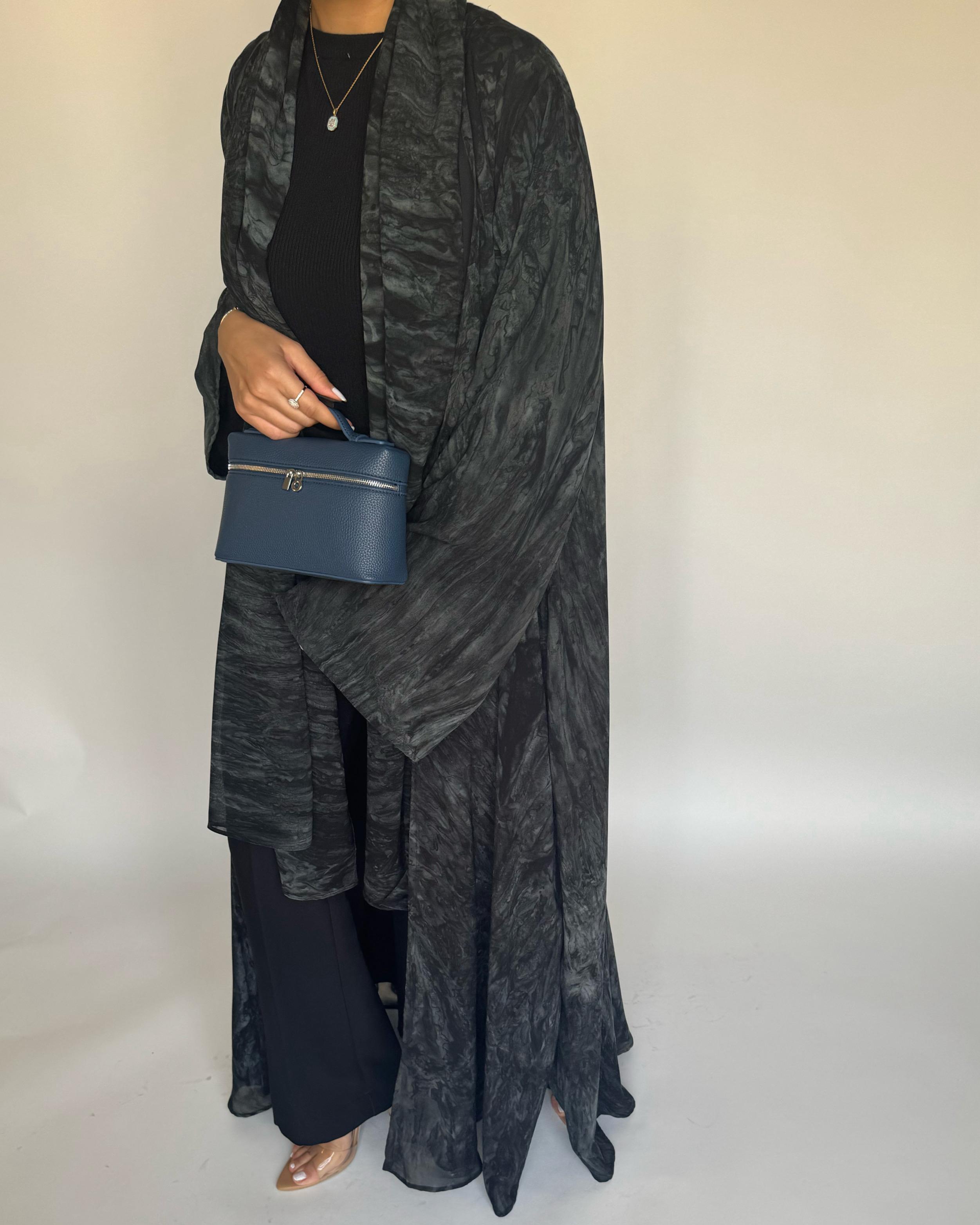 A453 - Black/Gray Pattern Summery A-CUT Abaya