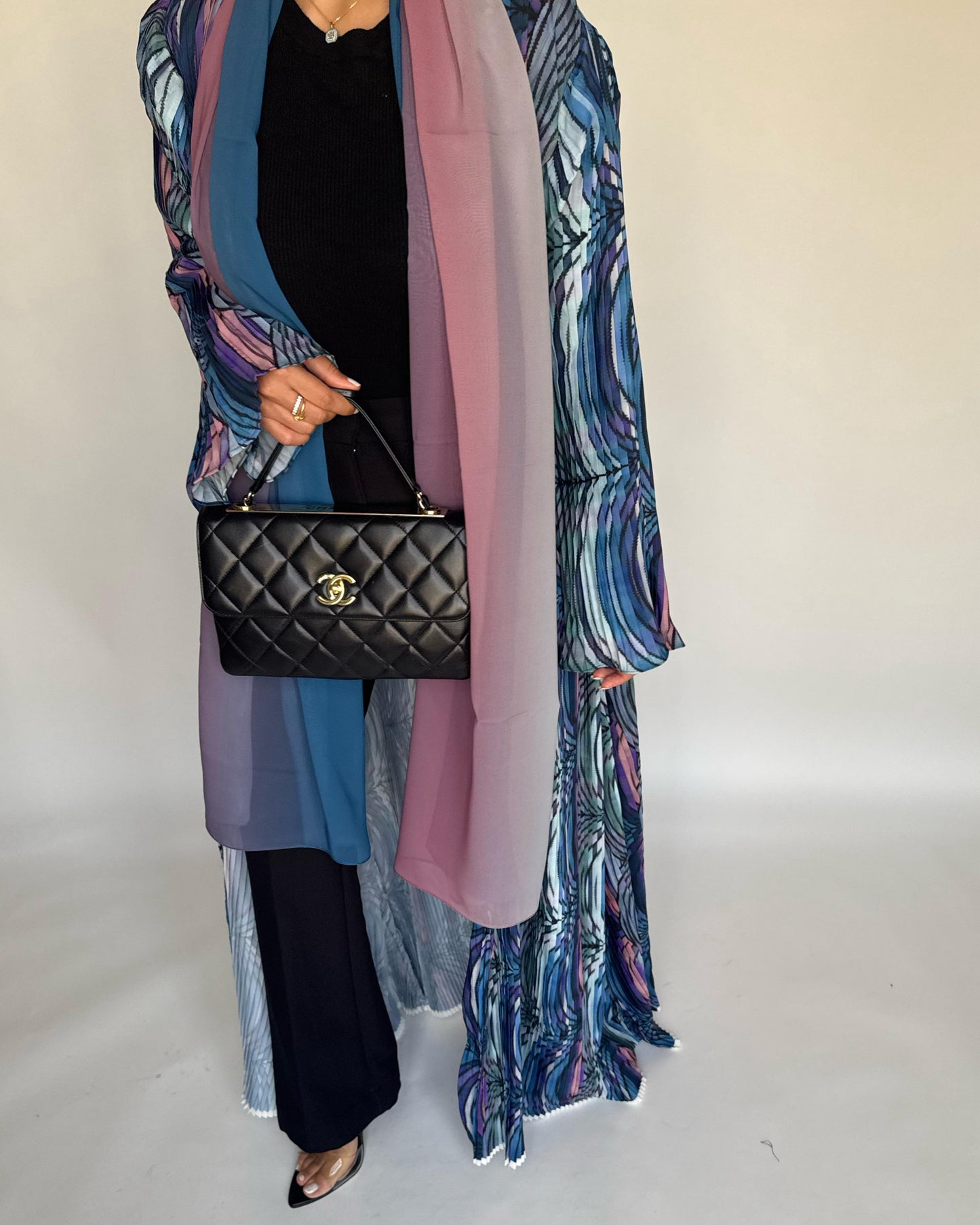 A455 - Pleated Summary Abaya with Ombre Head Scarf