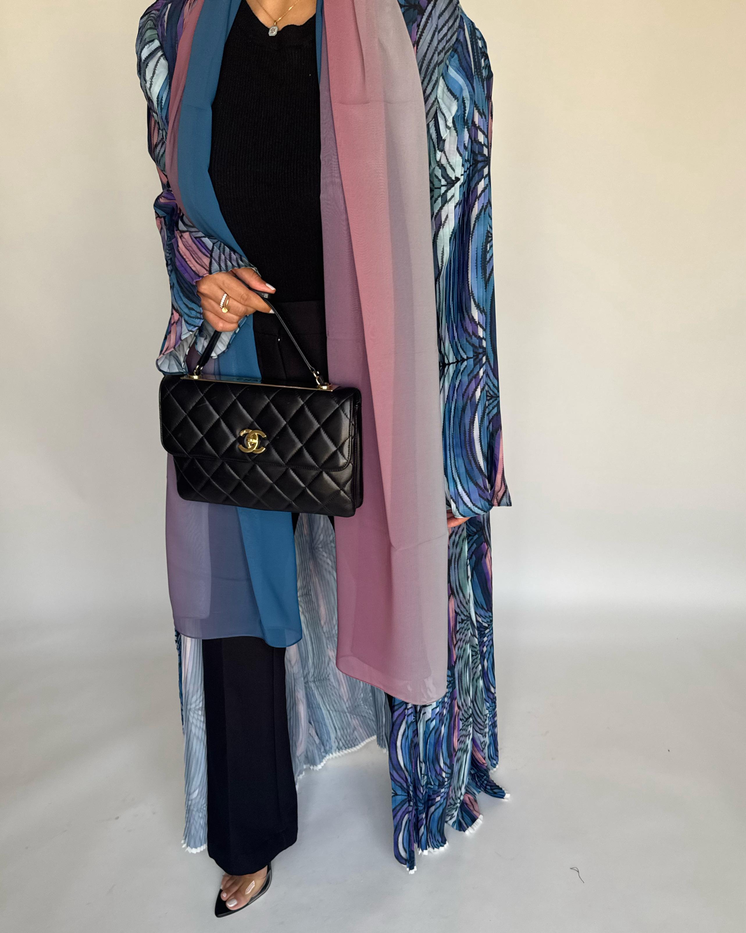 A455 - Pleated Summary Abaya with Ombre Head Scarf