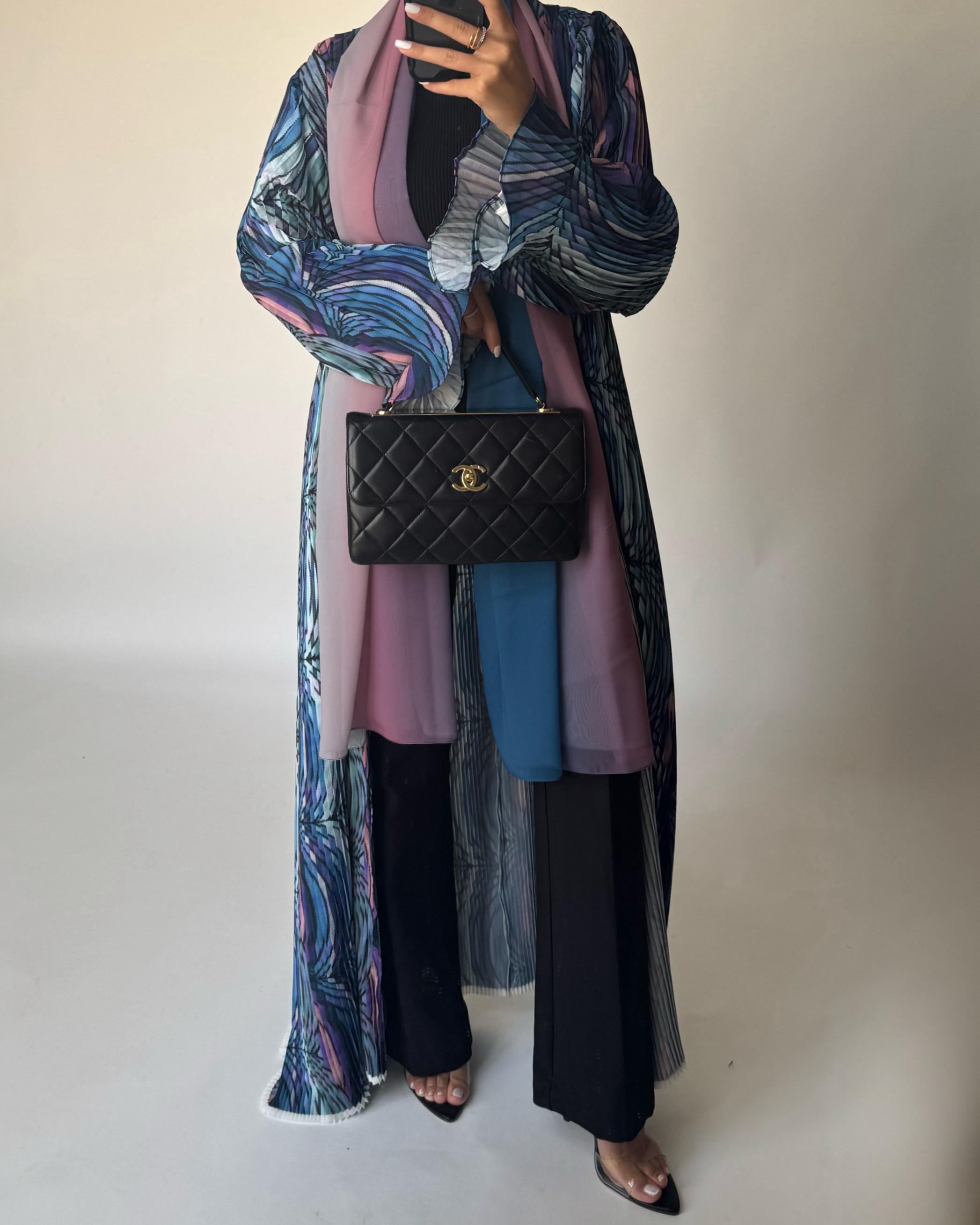 A455 - Pleated Summary Abaya with Ombre Head Scarf