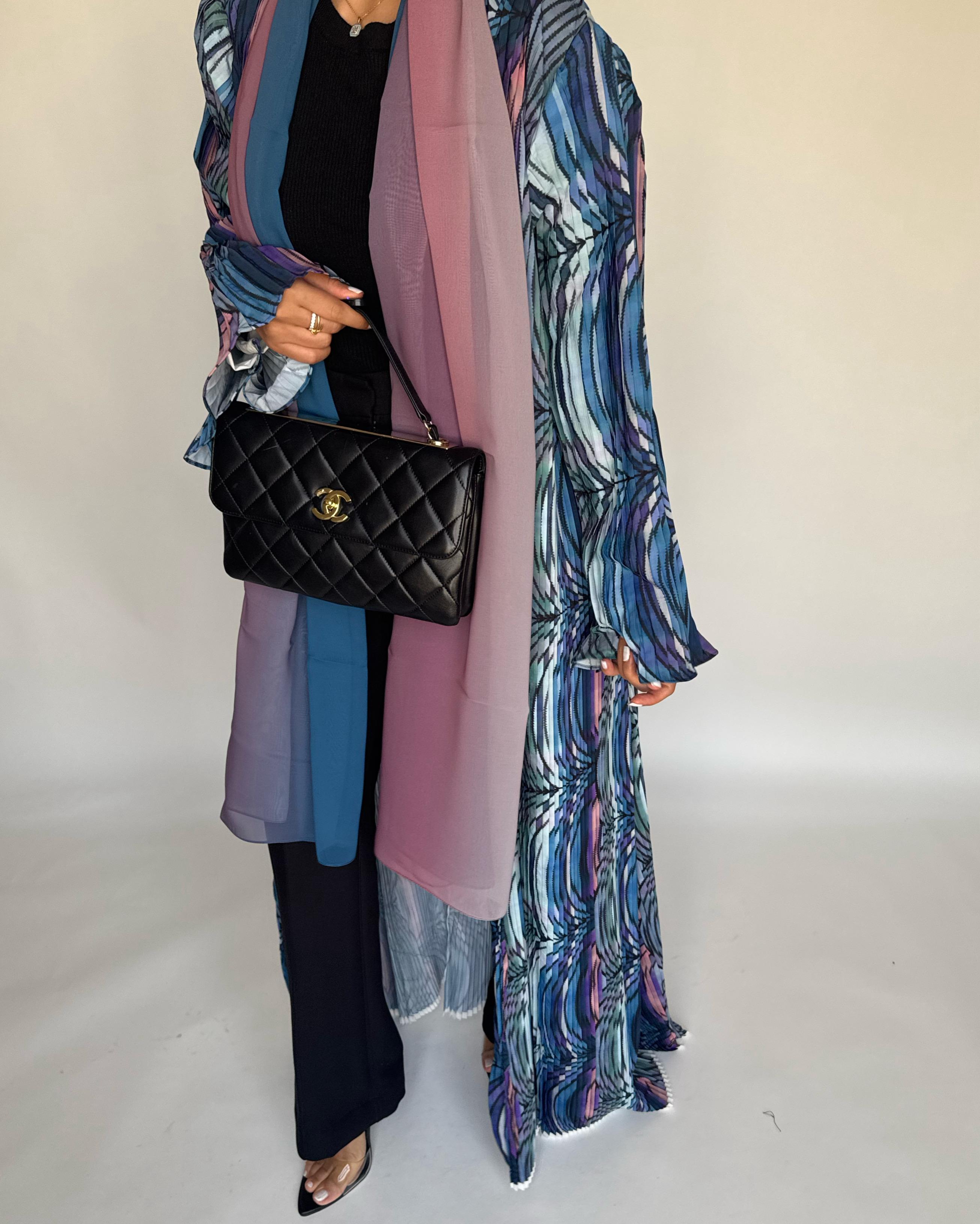 A455 - Pleated Summary Abaya with Ombre Head Scarf