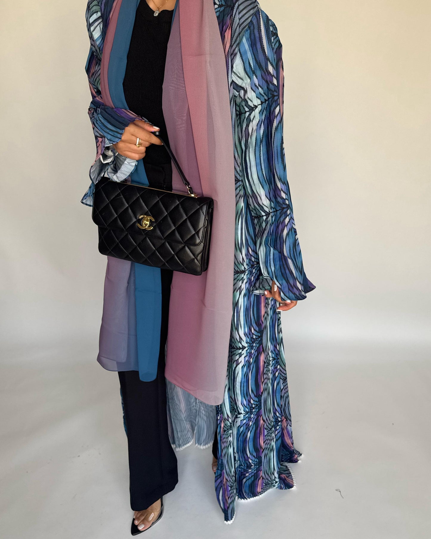 A455 - Pleated Summary Abaya with Ombre Head Scarf