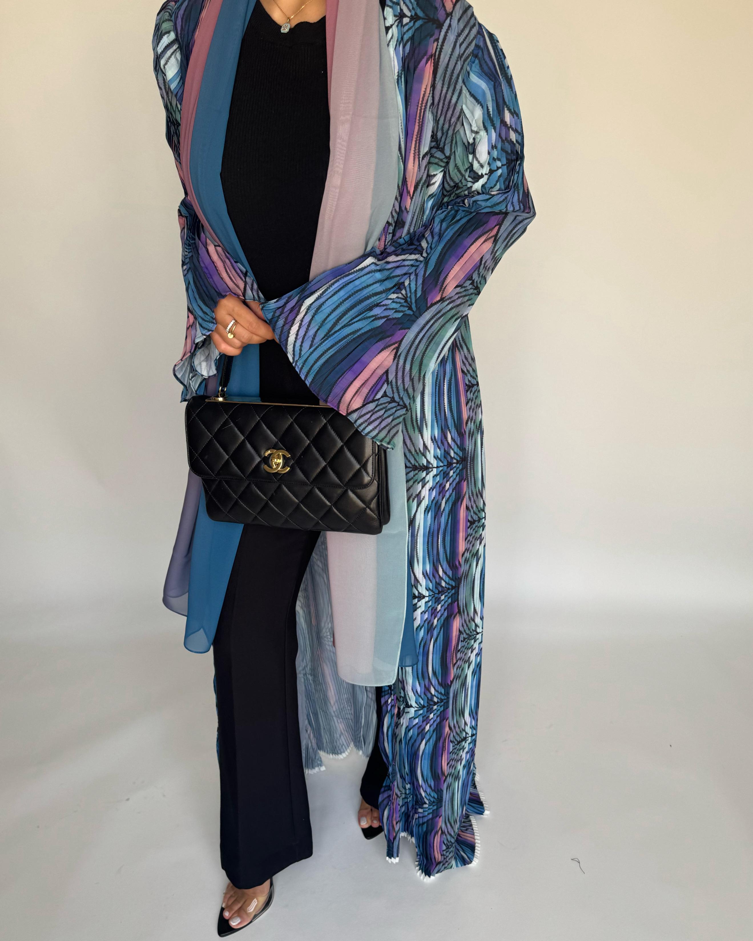 A455 - Pleated Summary Abaya with Ombre Head Scarf