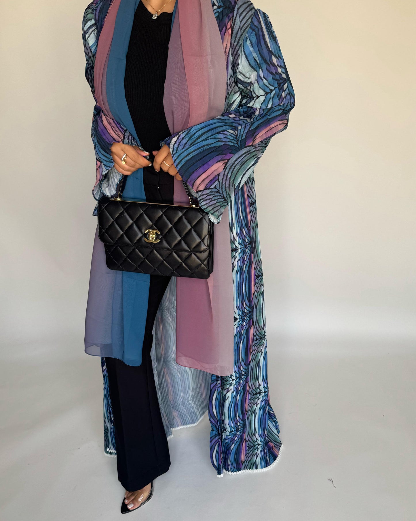 A455 - Pleated Summary Abaya with Ombre Head Scarf