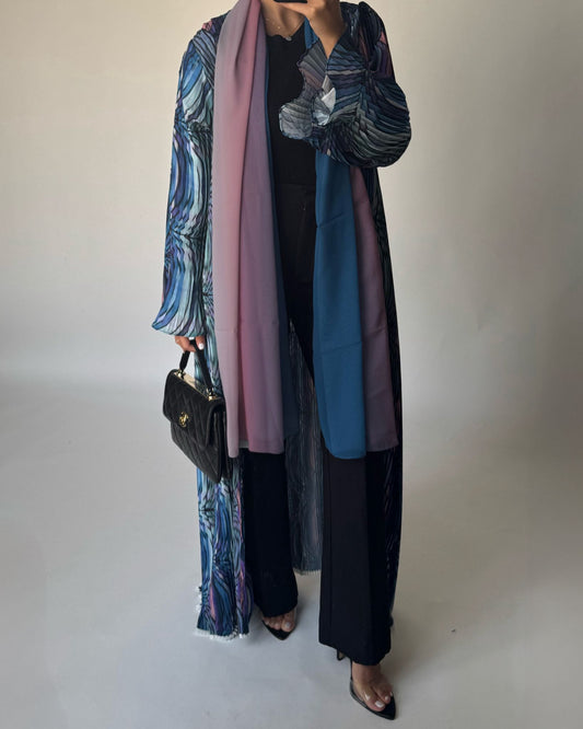 A455 - Pleated Summary Abaya with Ombre Head Scarf