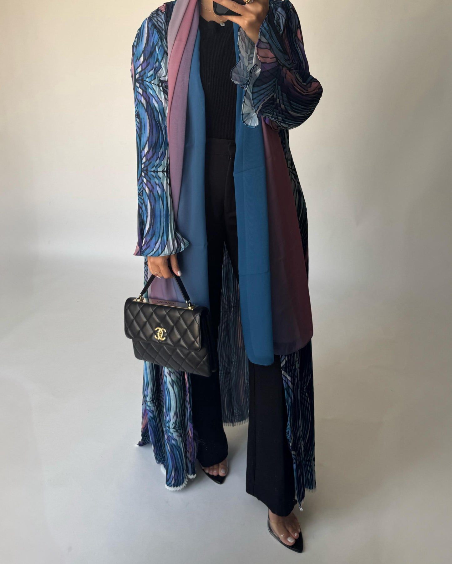 A455 - Pleated Summary Abaya with Ombre Head Scarf