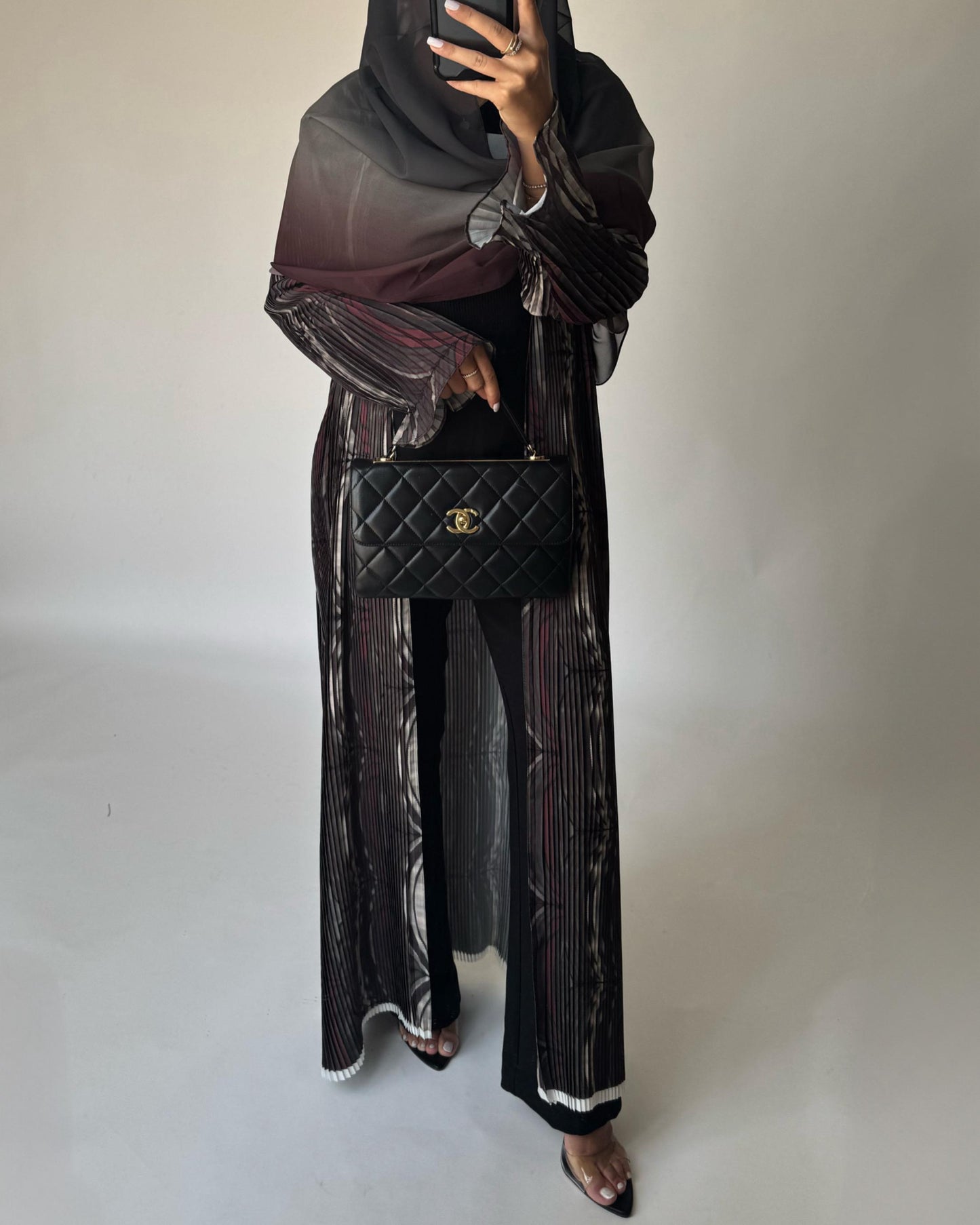 A456 - Pleated Summary Abaya with Ombre Head Scarf