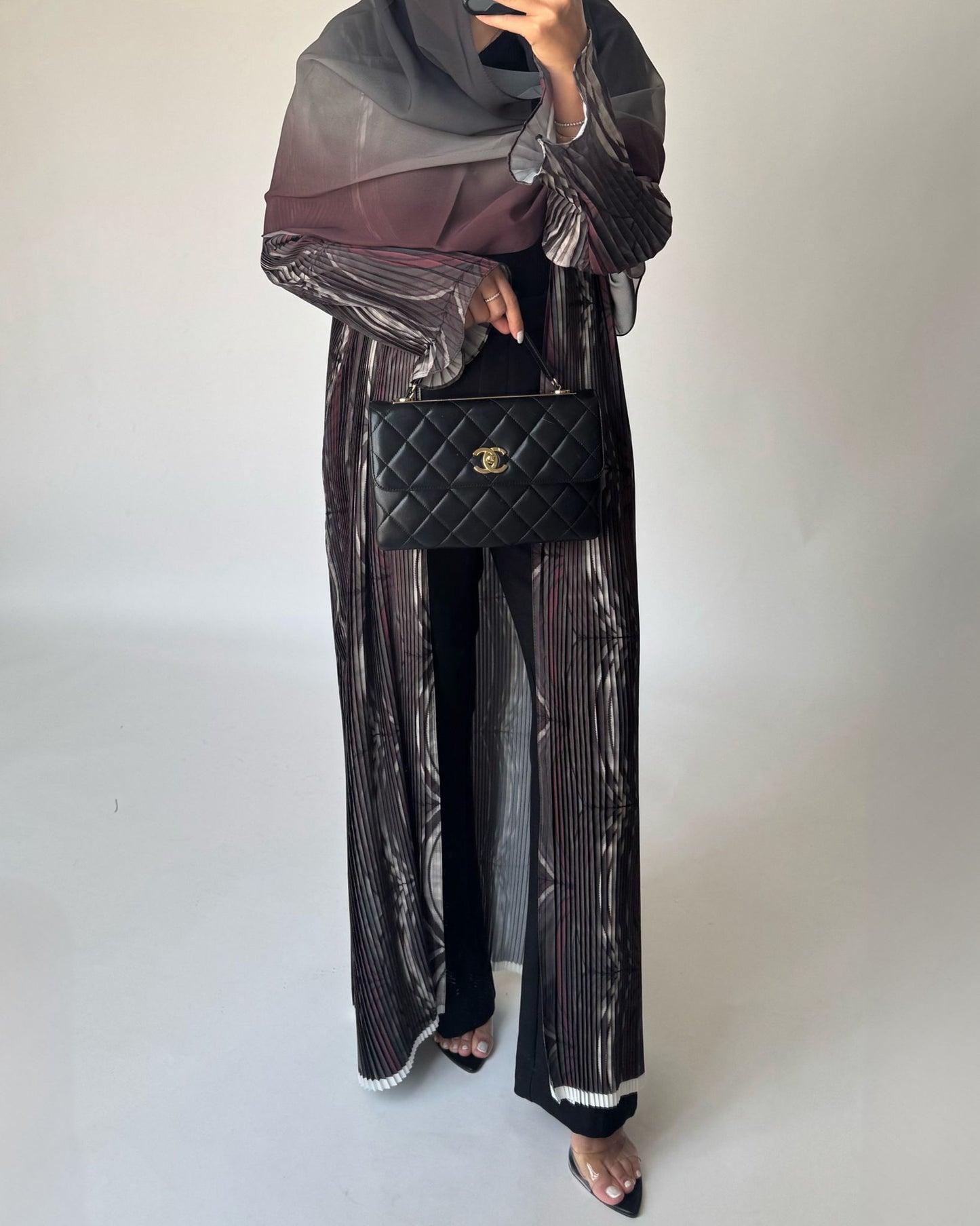 A456 - Pleated Summary Abaya with Ombre Head Scarf