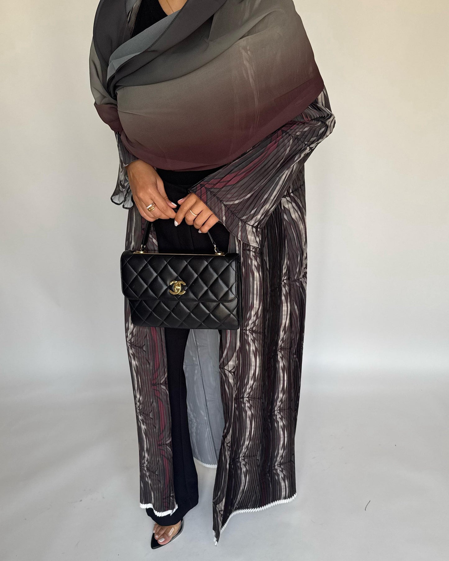 A456 - Pleated Summary Abaya with Ombre Head Scarf
