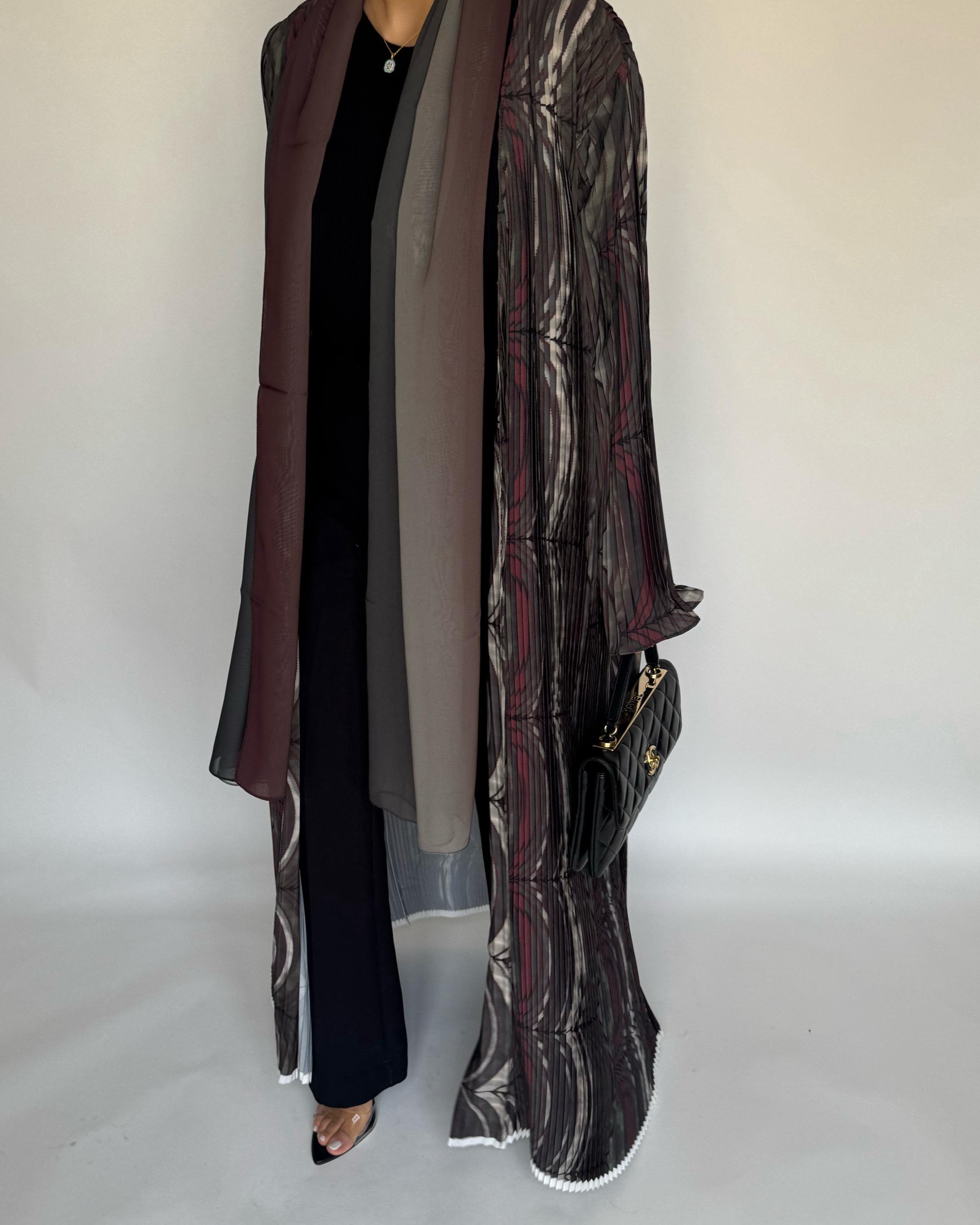 A456 - Pleated Summary Abaya with Ombre Head Scarf
