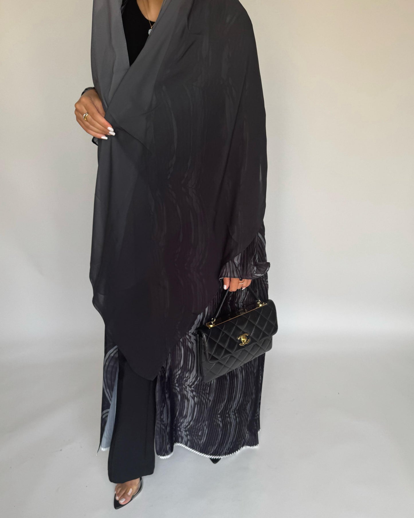 A460 - Pleated Summary Abaya with Ombre Head Scarf