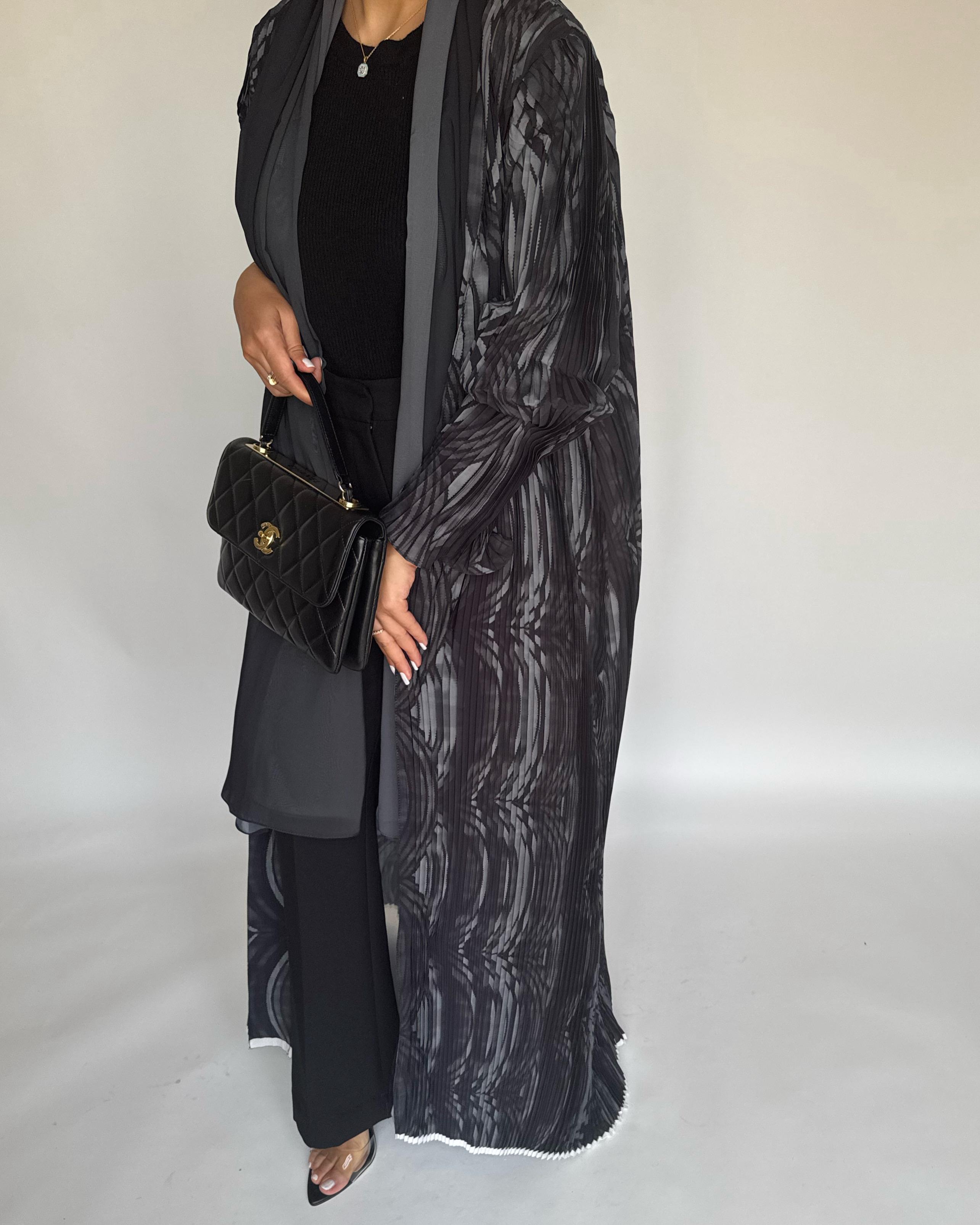 A460 - Pleated Summary Abaya with Ombre Head Scarf