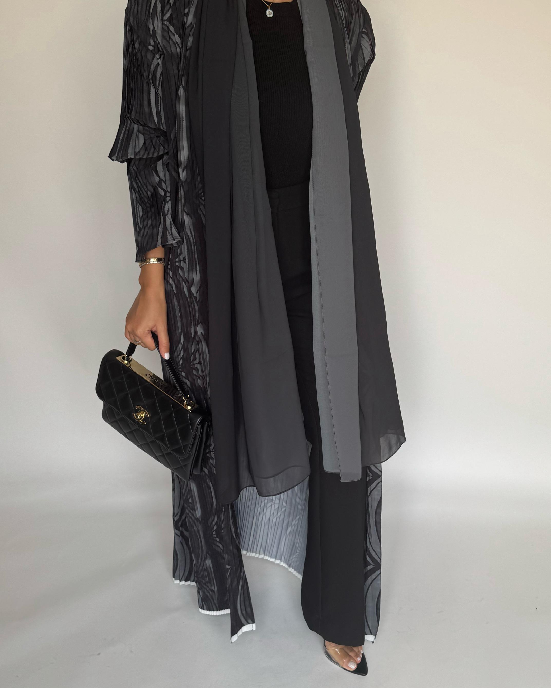 A460 - Pleated Summary Abaya with Ombre Head Scarf