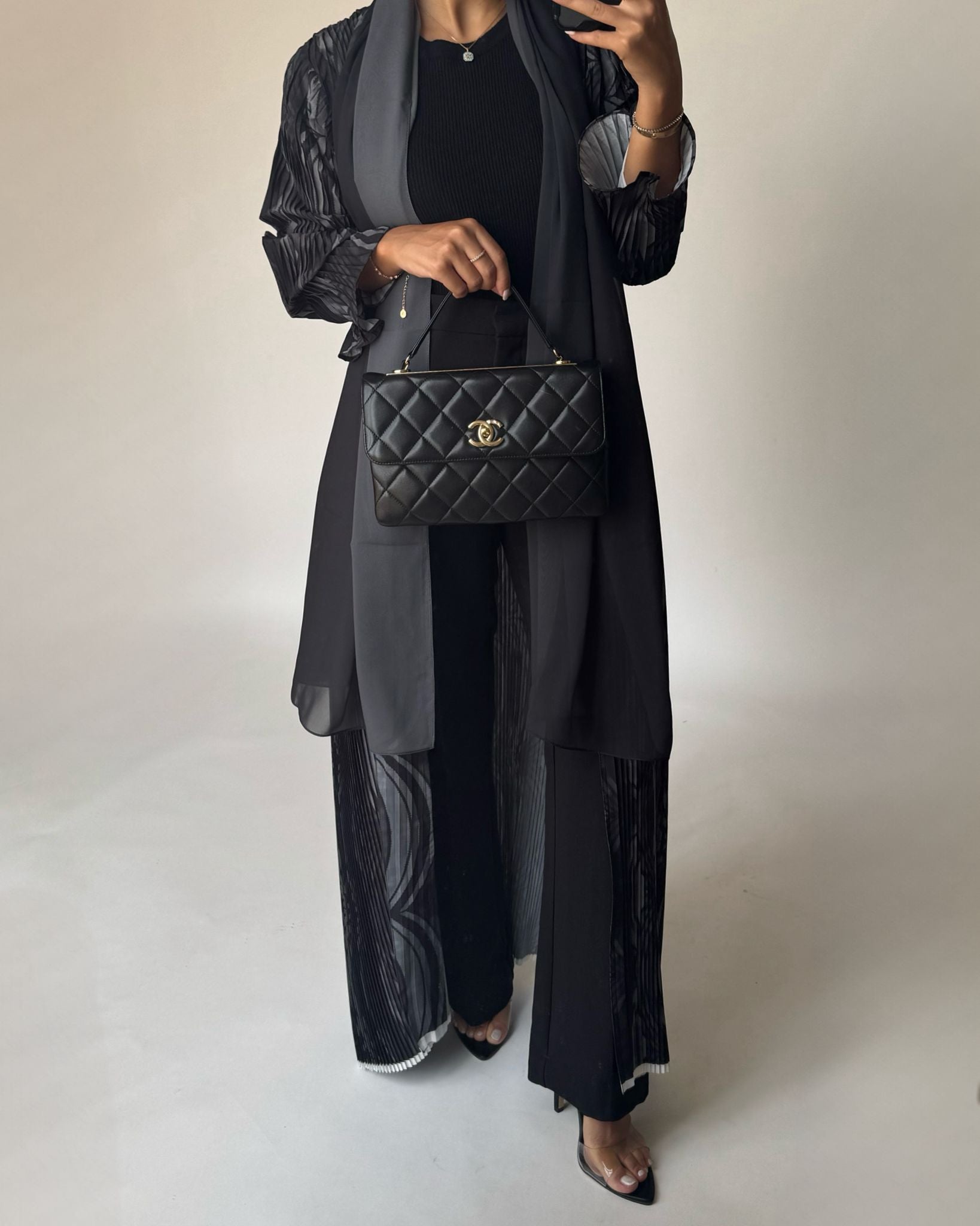 A460 - Pleated Summary Abaya with Ombre Head Scarf