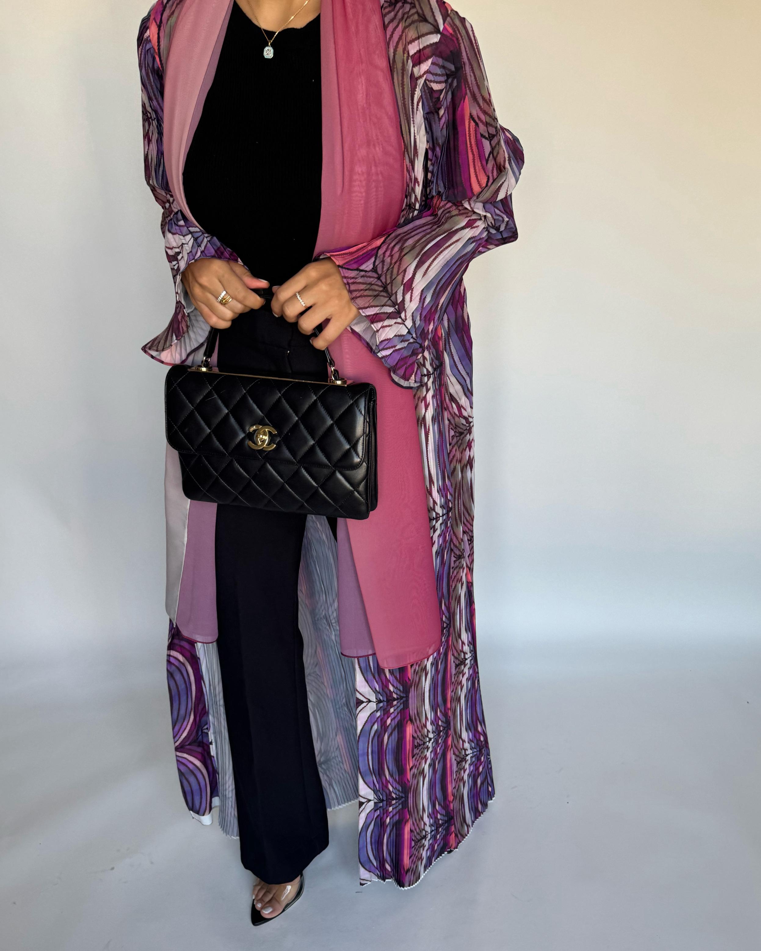 A458 - Pleated Summary Abaya with Ombre Head Scarf