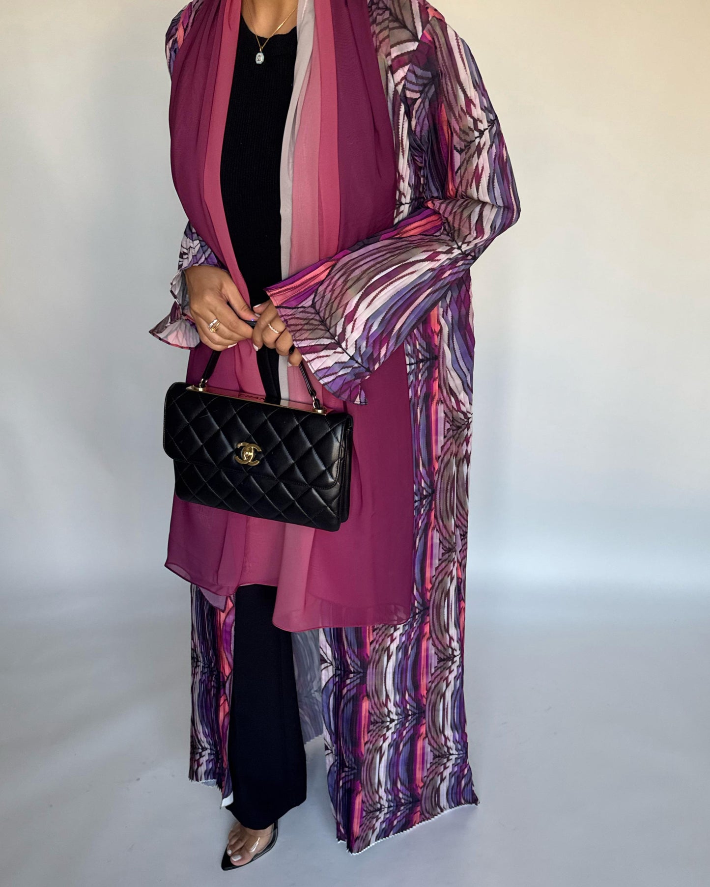 A458 - Pleated Summary Abaya with Ombre Head Scarf