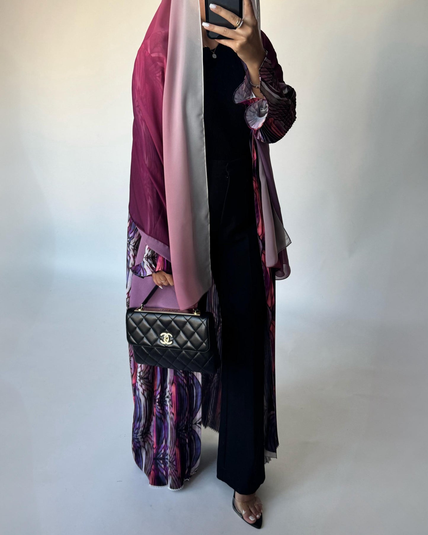 A458 - Pleated Summary Abaya with Ombre Head Scarf