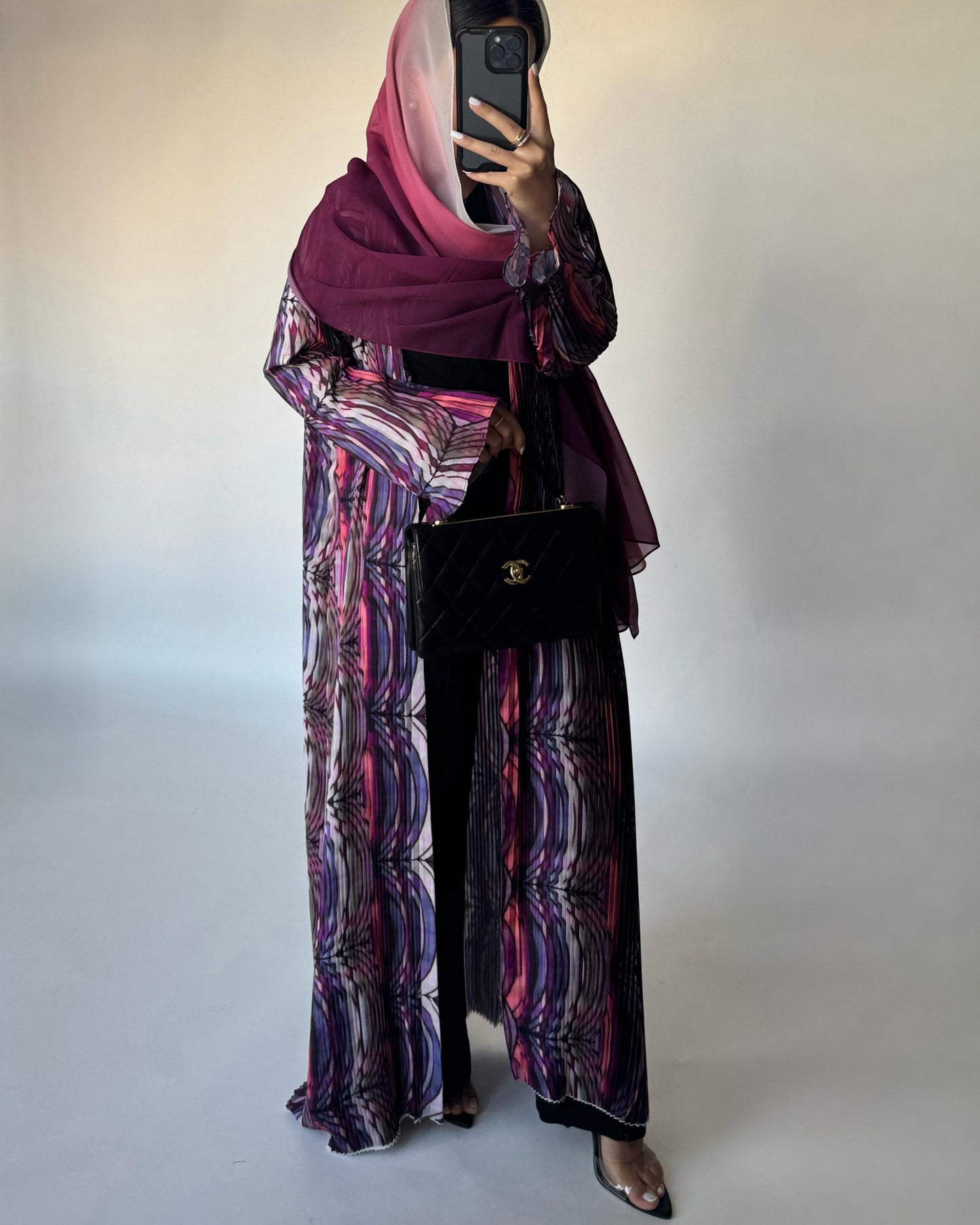 A458 - Pleated Summary Abaya with Ombre Head Scarf