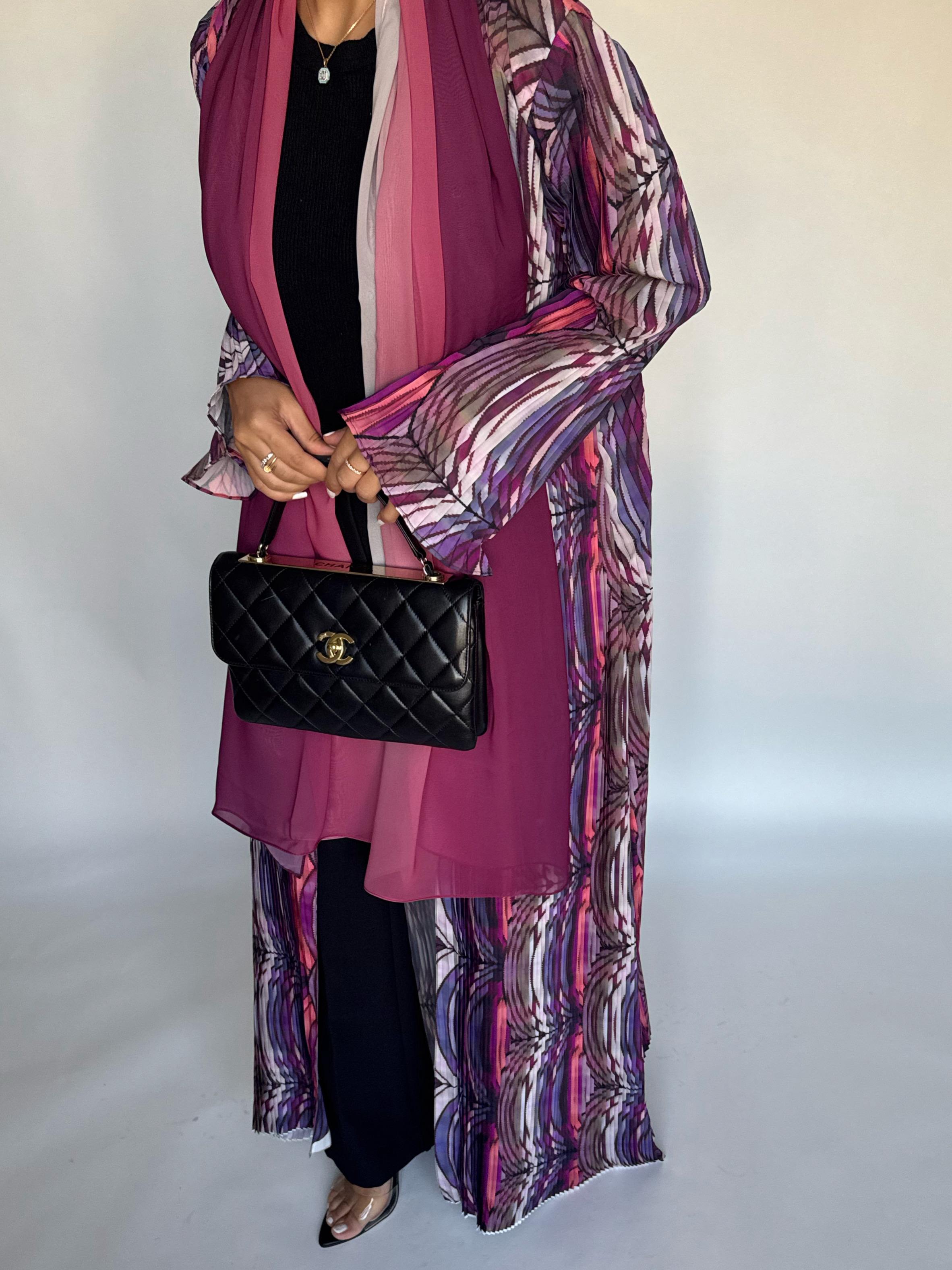A458 - Pleated Summary Abaya with Ombre Head Scarf