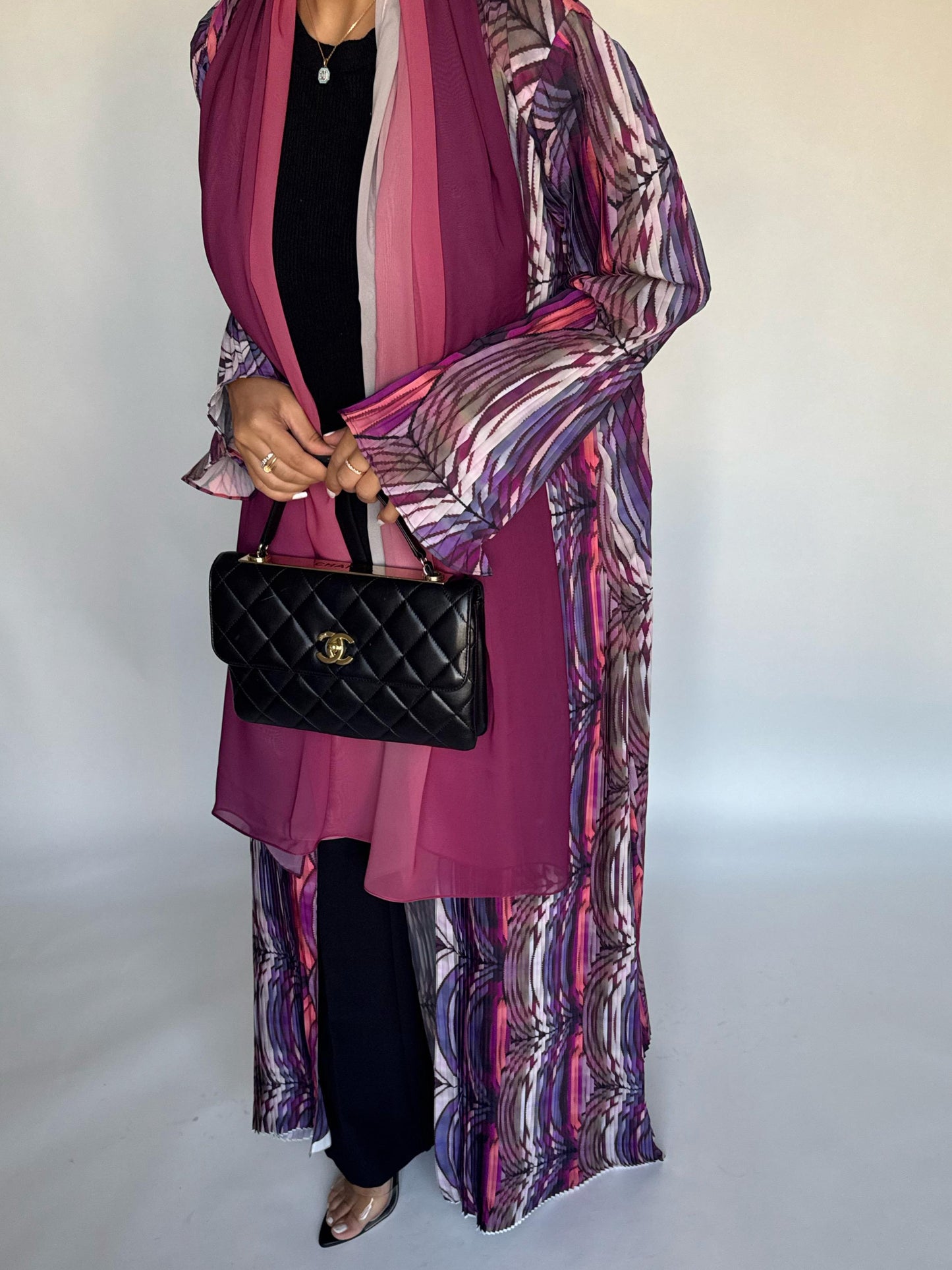 A458 - Pleated Summary Abaya with Ombre Head Scarf
