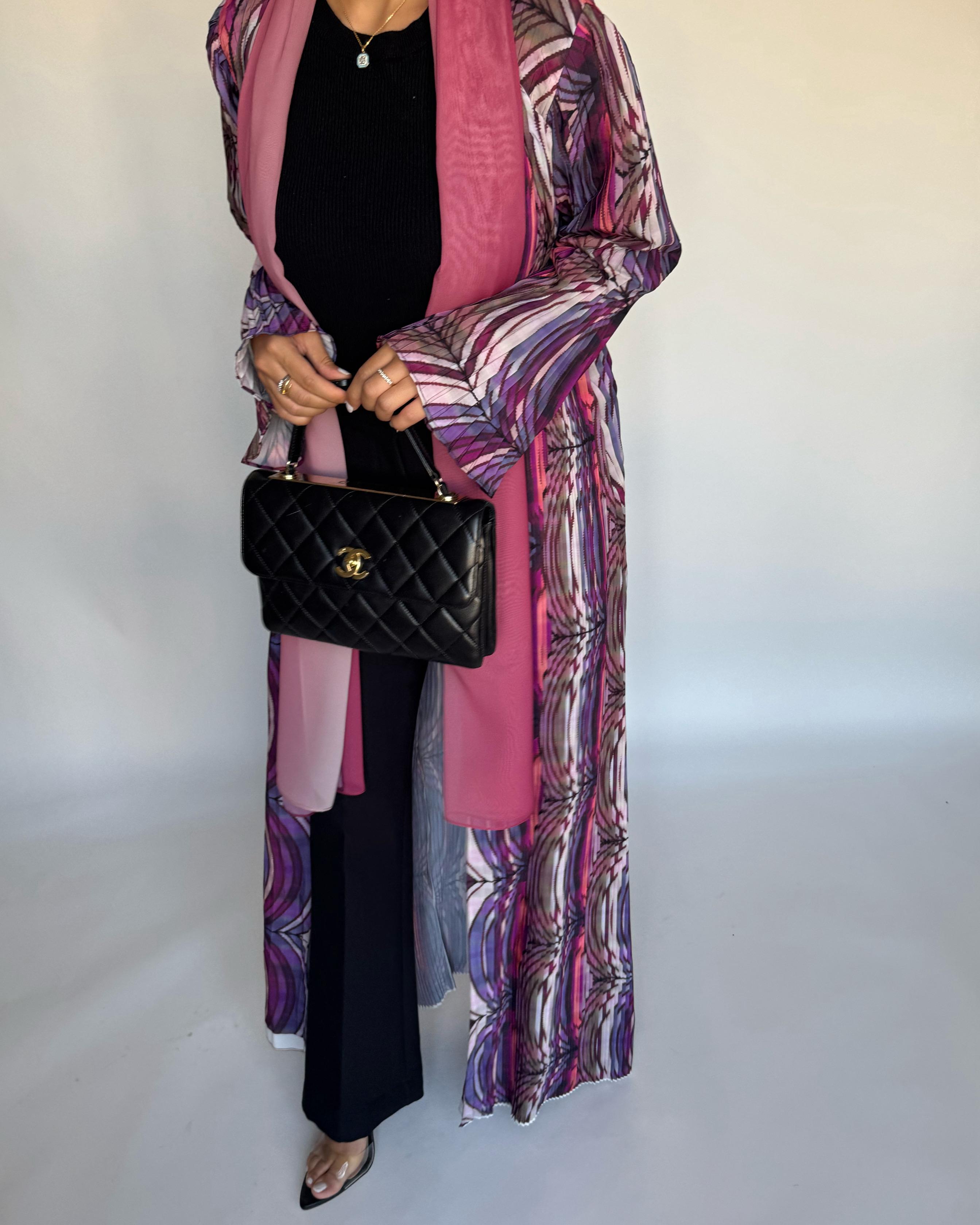 A458 - Pleated Summary Abaya with Ombre Head Scarf
