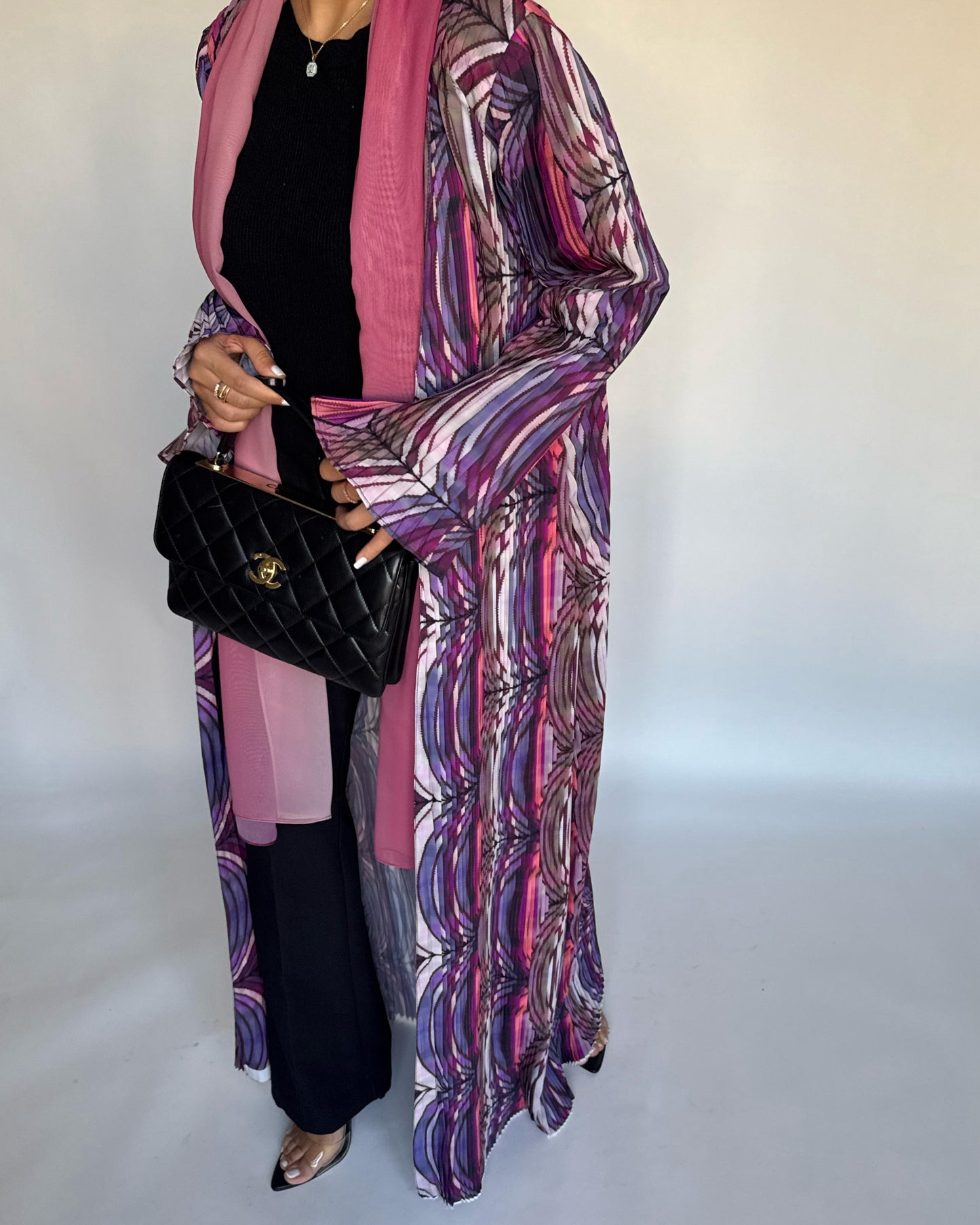 A458 - Pleated Summary Abaya with Ombre Head Scarf