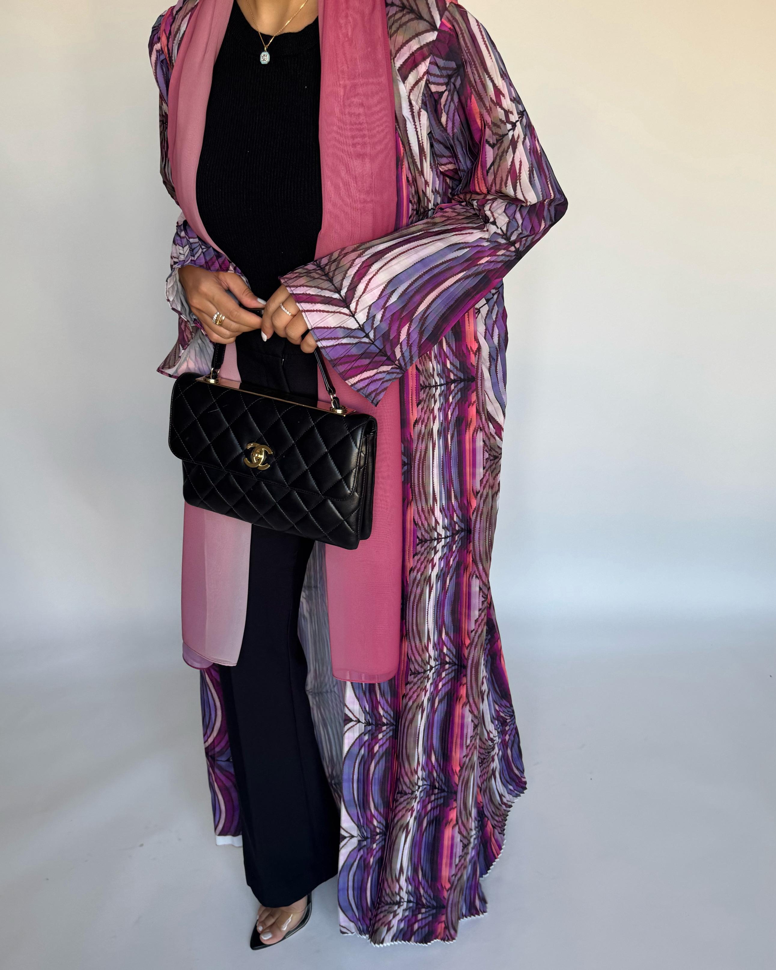 A458 - Pleated Summary Abaya with Ombre Head Scarf