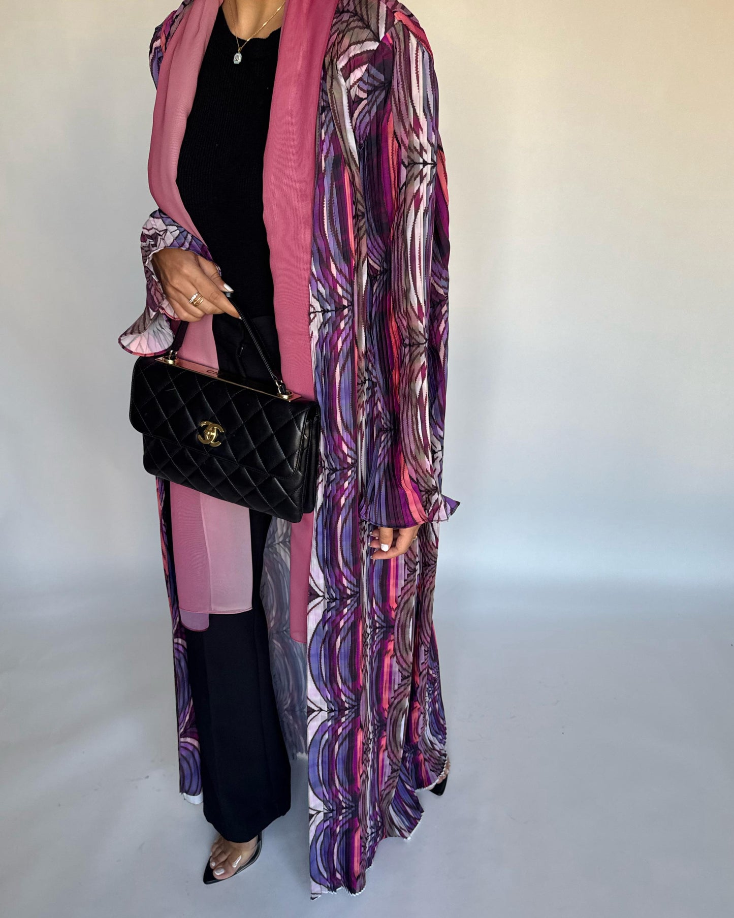 A458 - Pleated Summary Abaya with Ombre Head Scarf