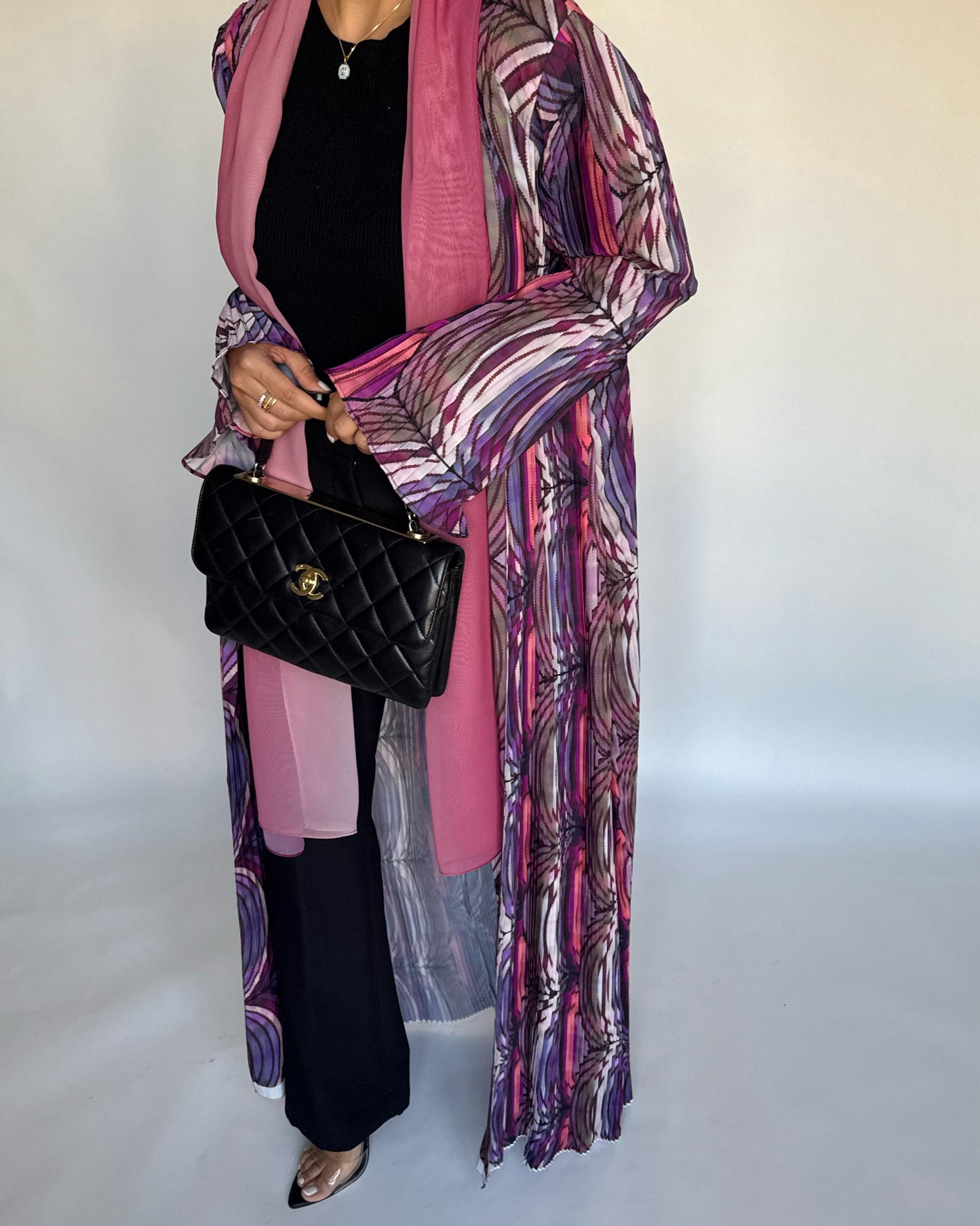A458 - Pleated Summary Abaya with Ombre Head Scarf