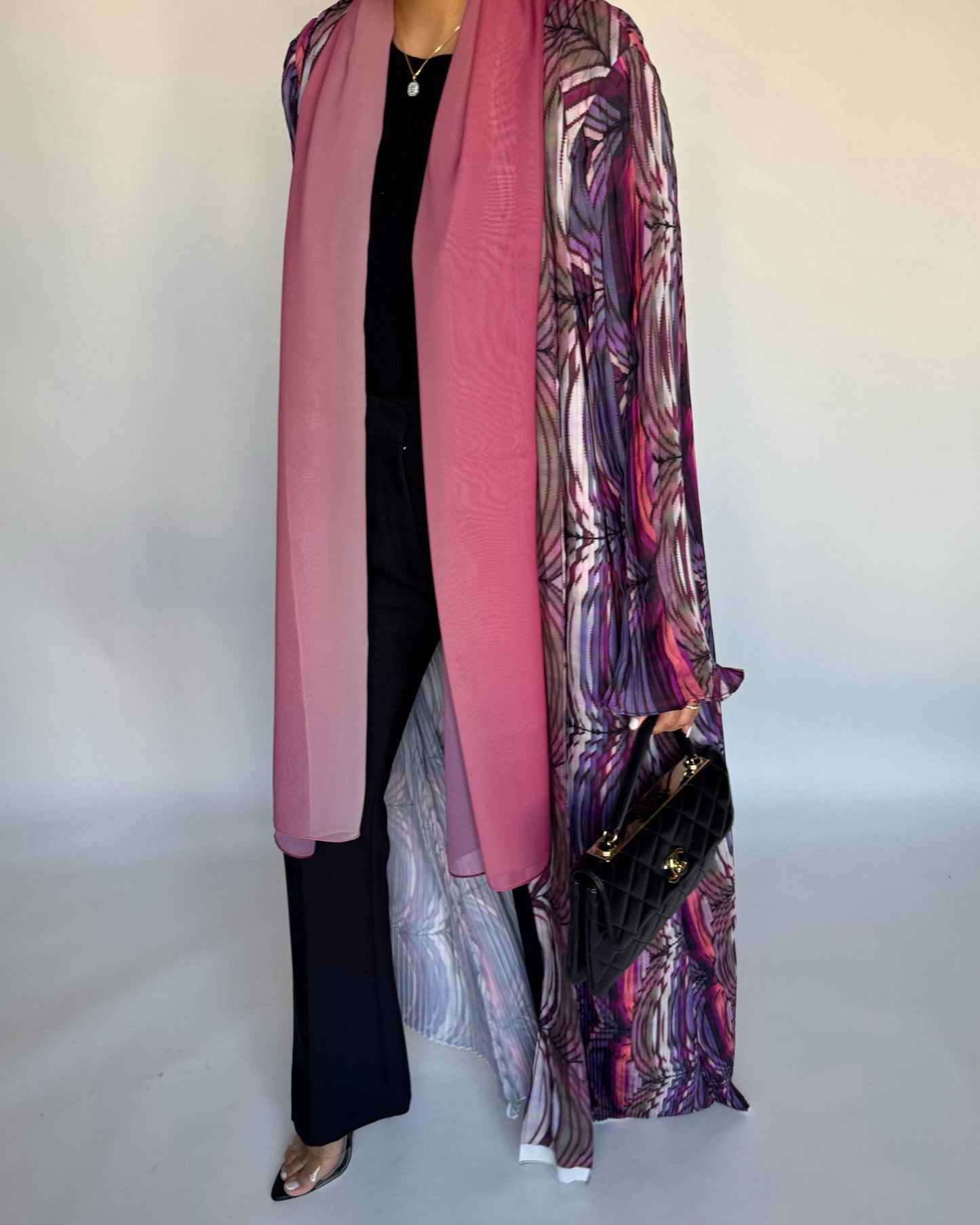 A458 - Pleated Summary Abaya with Ombre Head Scarf