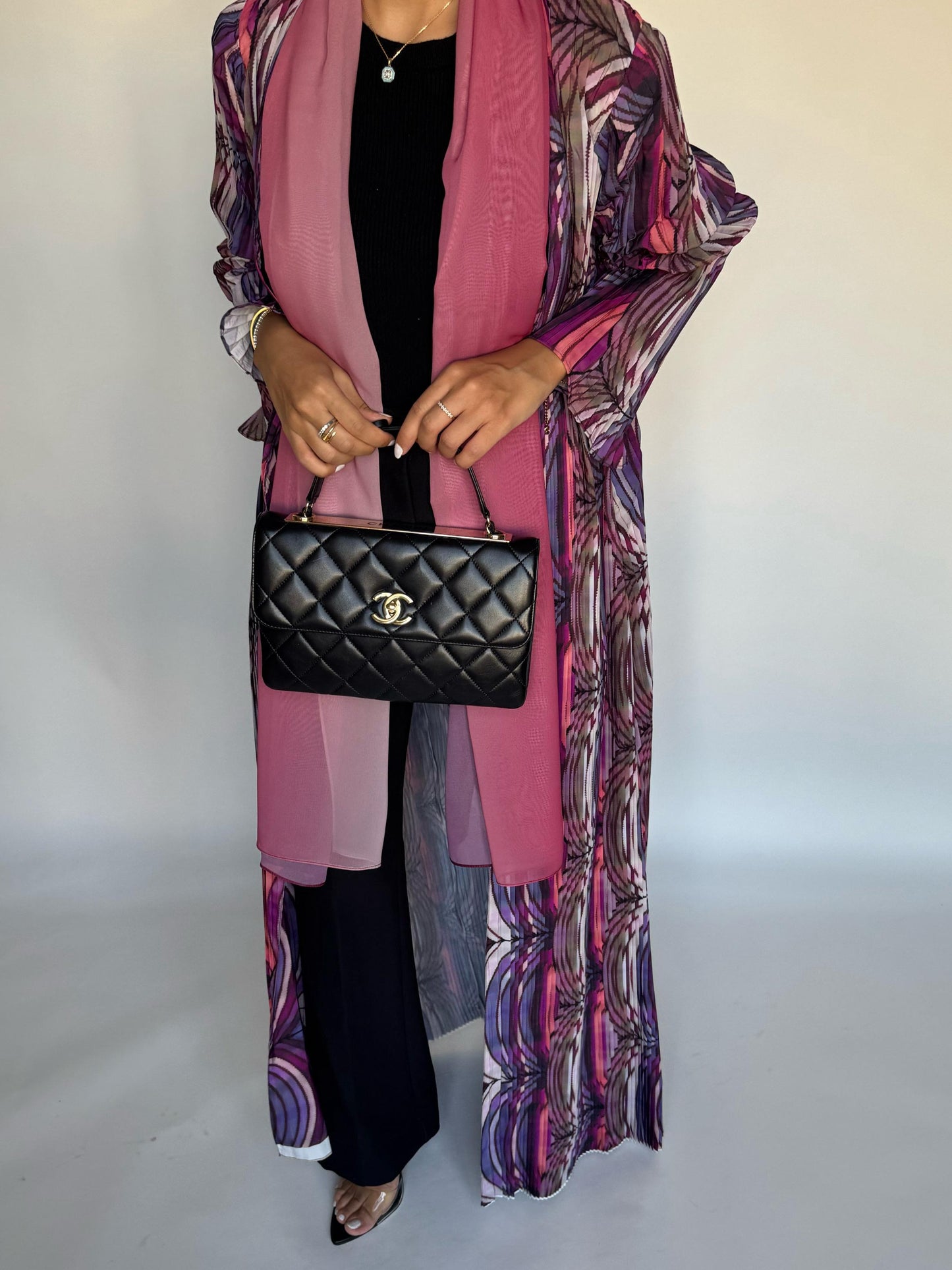 A458 - Pleated Summary Abaya with Ombre Head Scarf