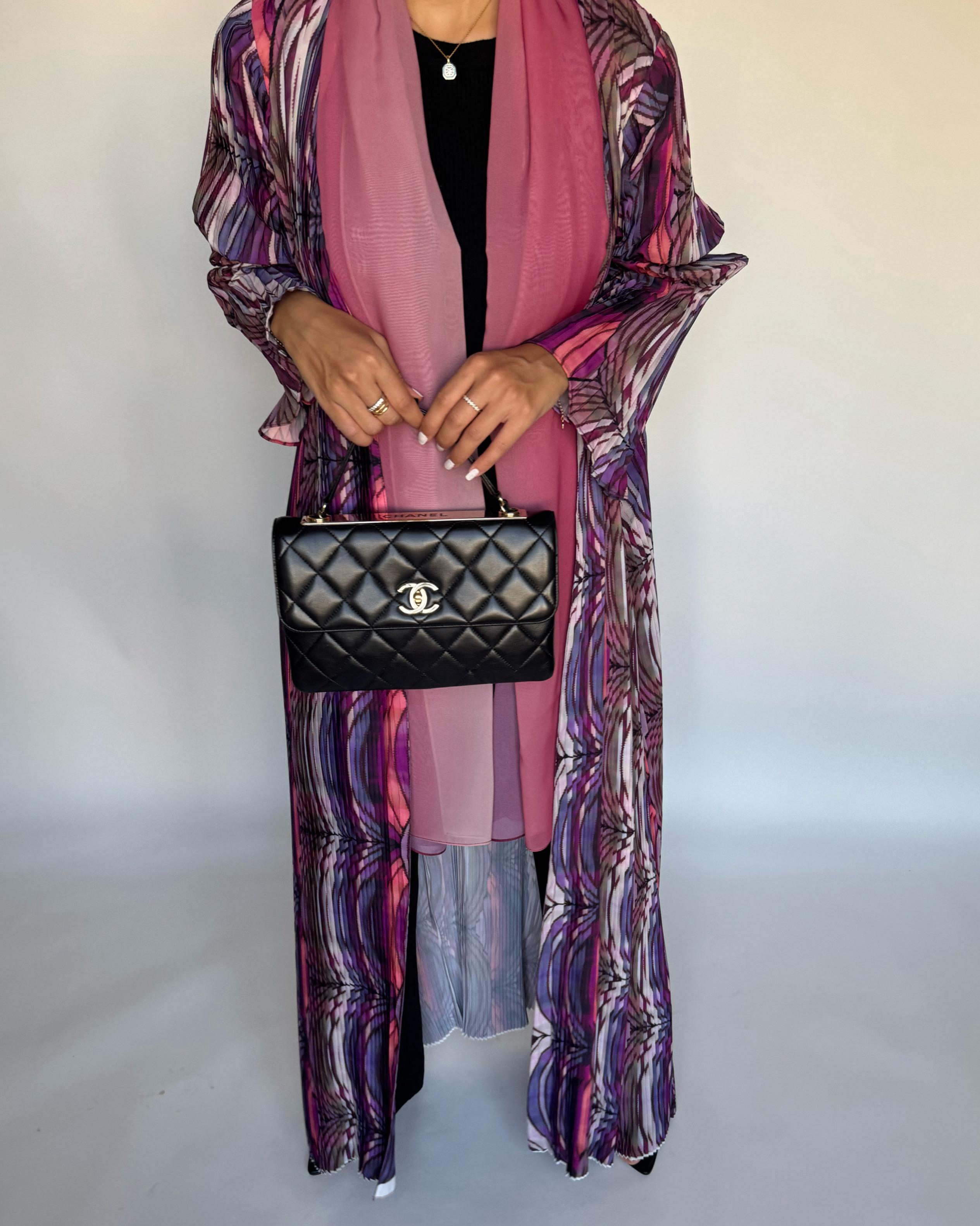 A458 - Pleated Summary Abaya with Ombre Head Scarf