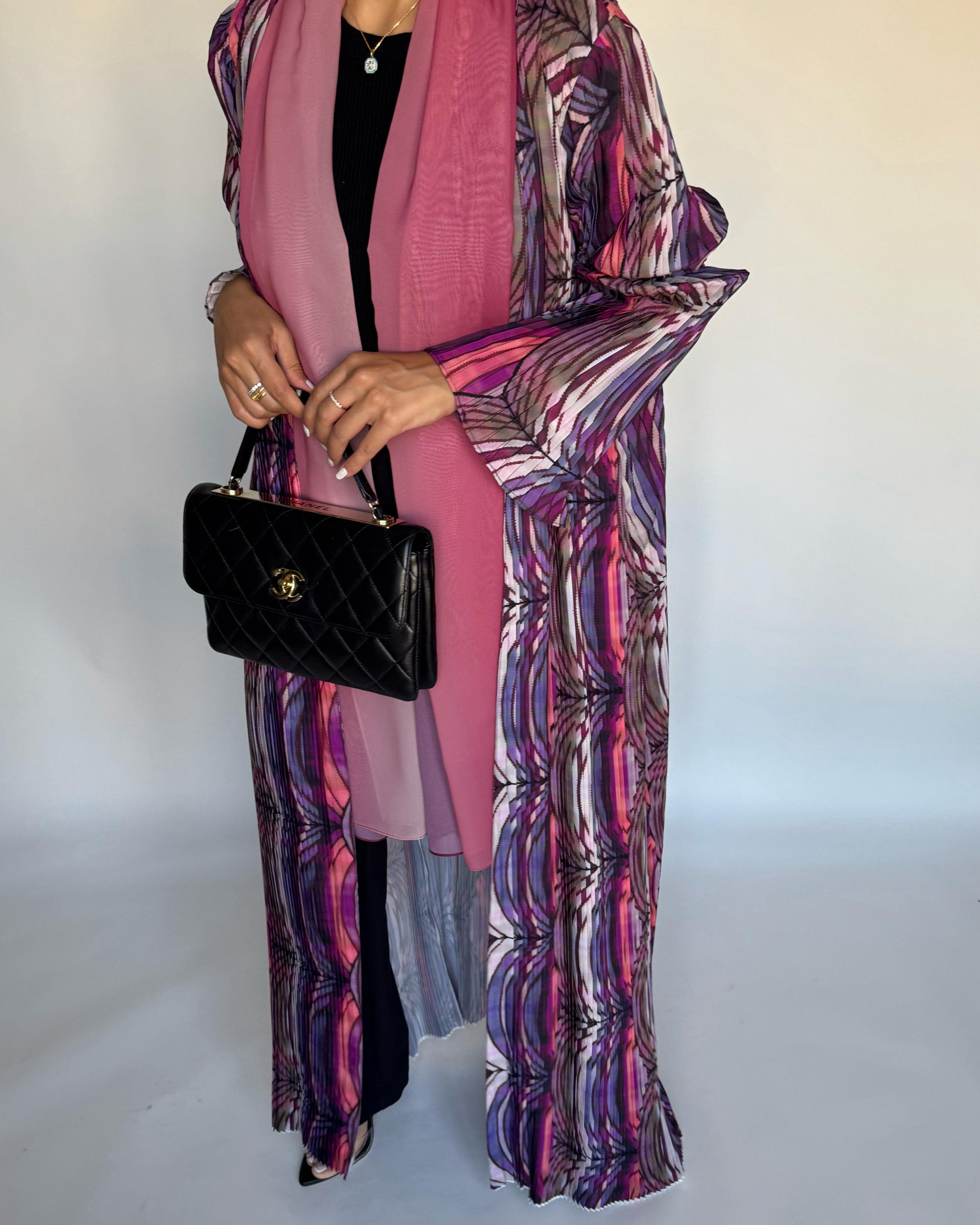 A458 - Pleated Summary Abaya with Ombre Head Scarf