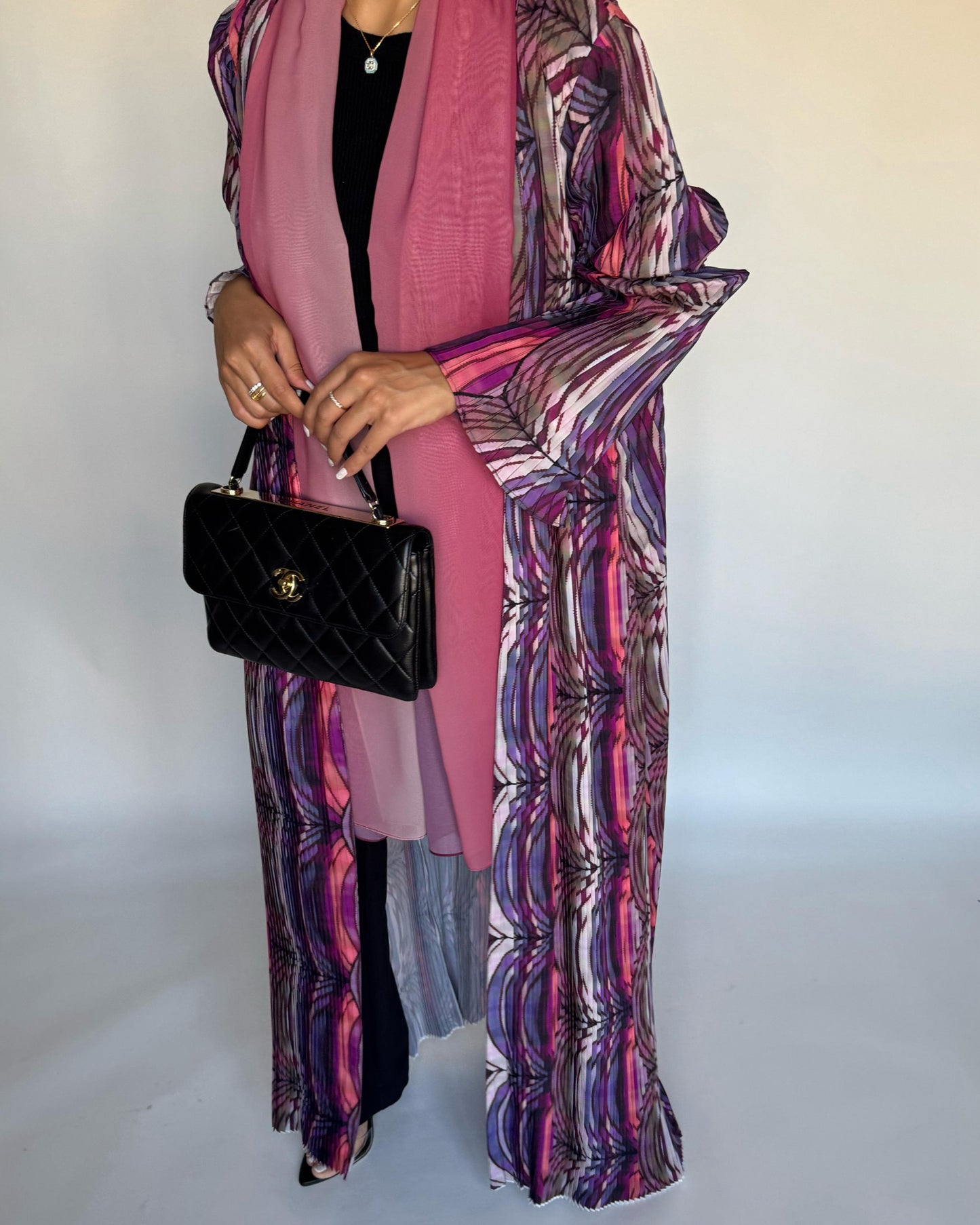 A458 - Pleated Summary Abaya with Ombre Head Scarf