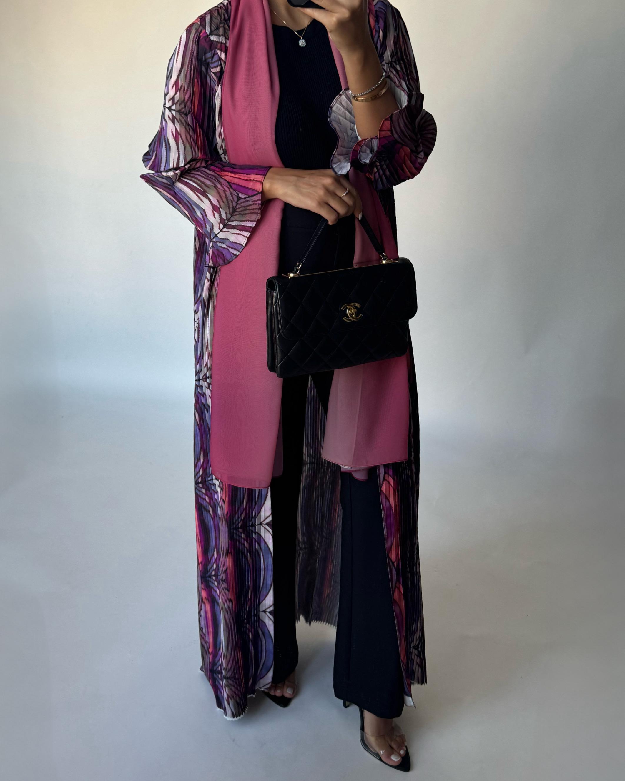 A458 - Pleated Summary Abaya with Ombre Head Scarf