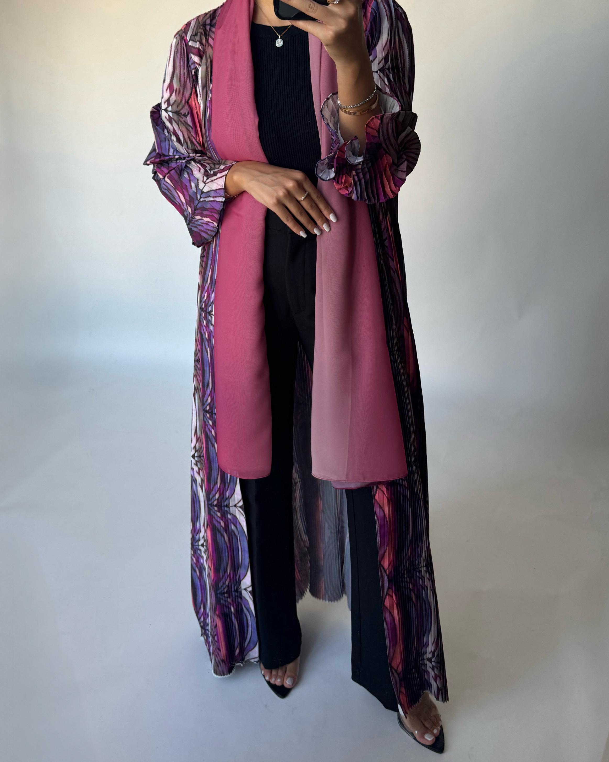 A458 - Pleated Summary Abaya with Ombre Head Scarf