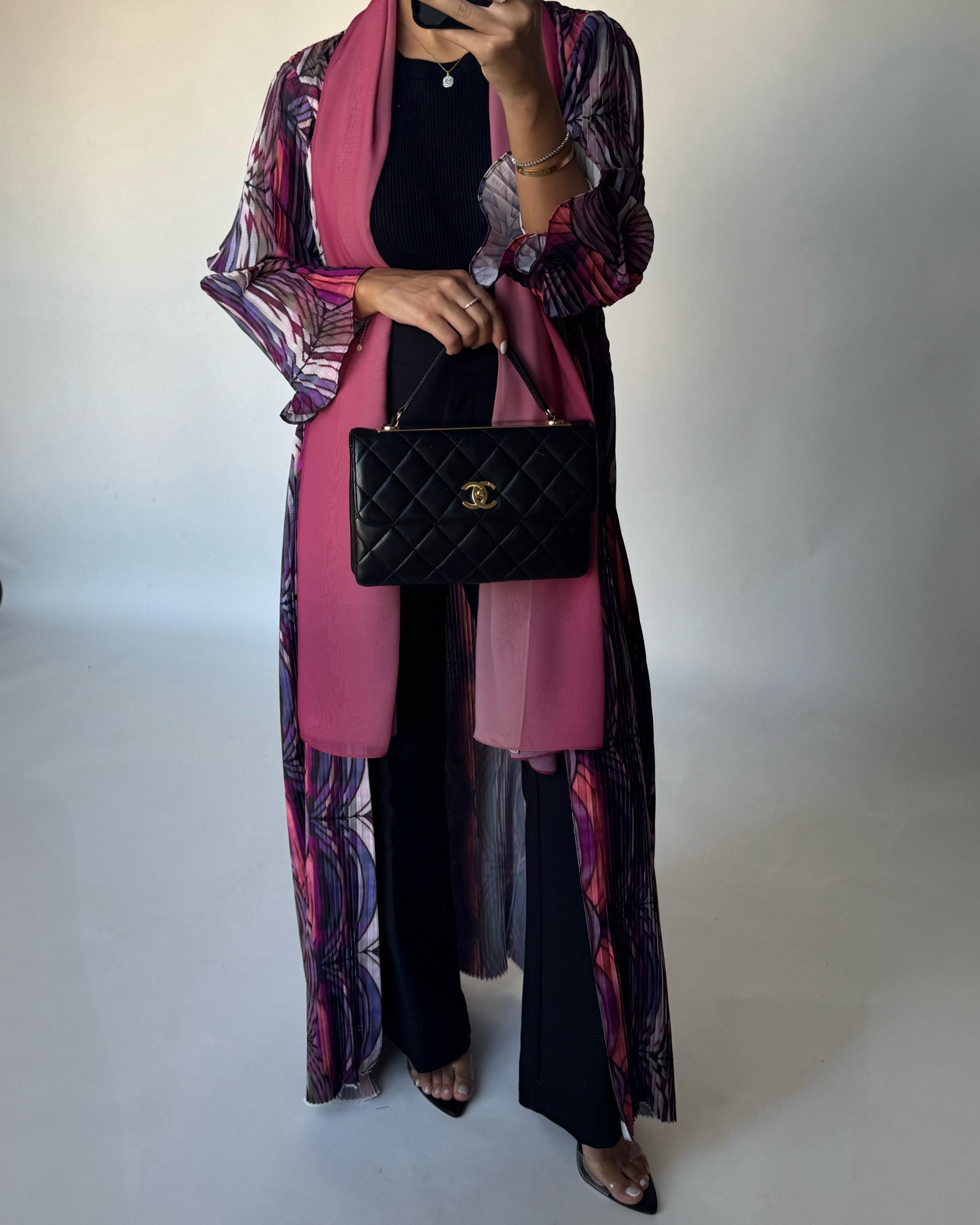 A458 - Pleated Summary Abaya with Ombre Head Scarf