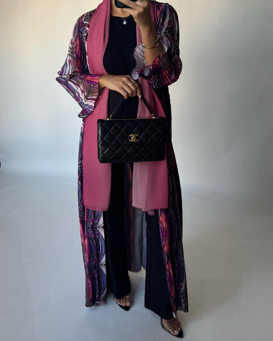 A458 - Pleated Summary Abaya with Ombre Head Scarf