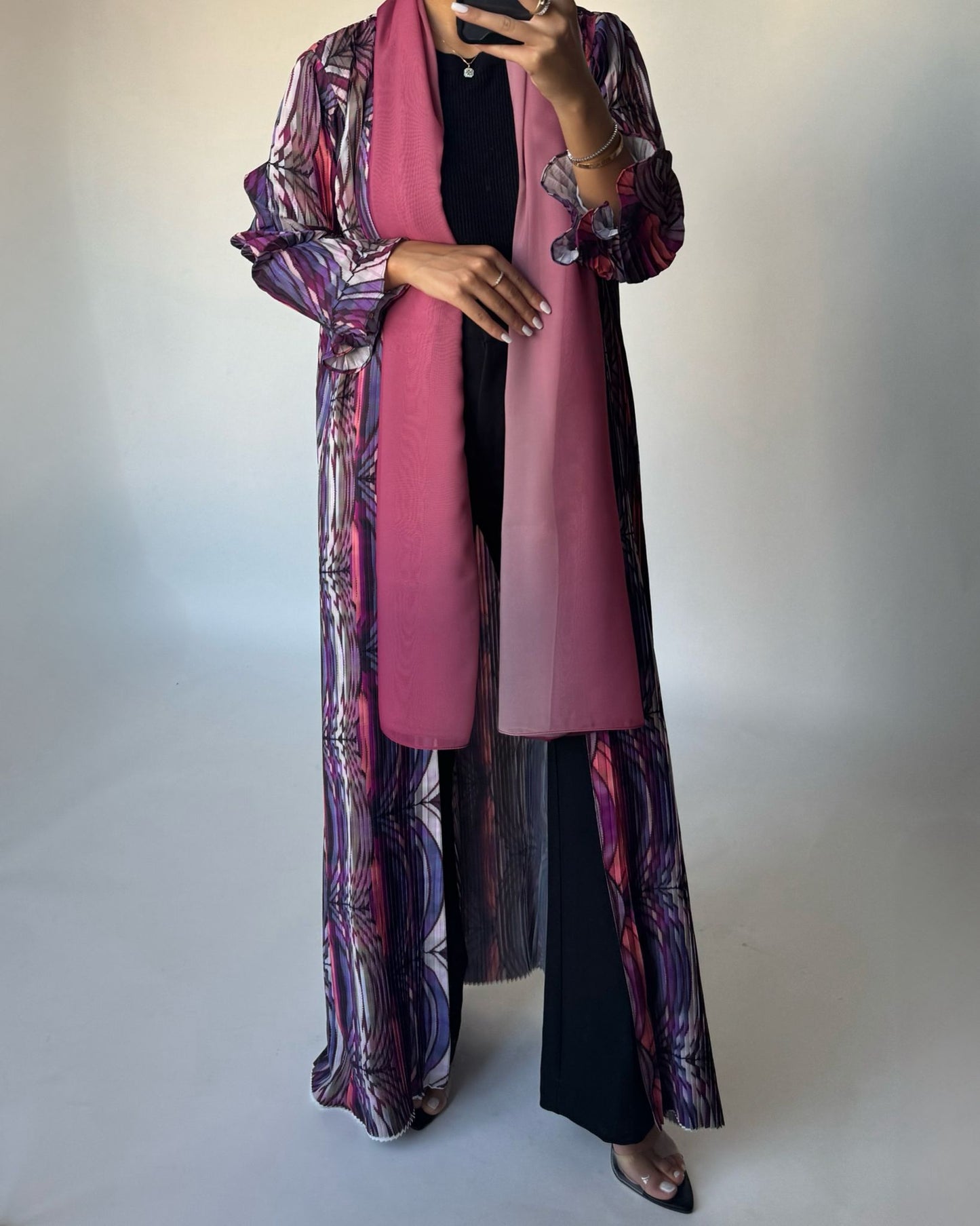 A458 - Pleated Summary Abaya with Ombre Head Scarf