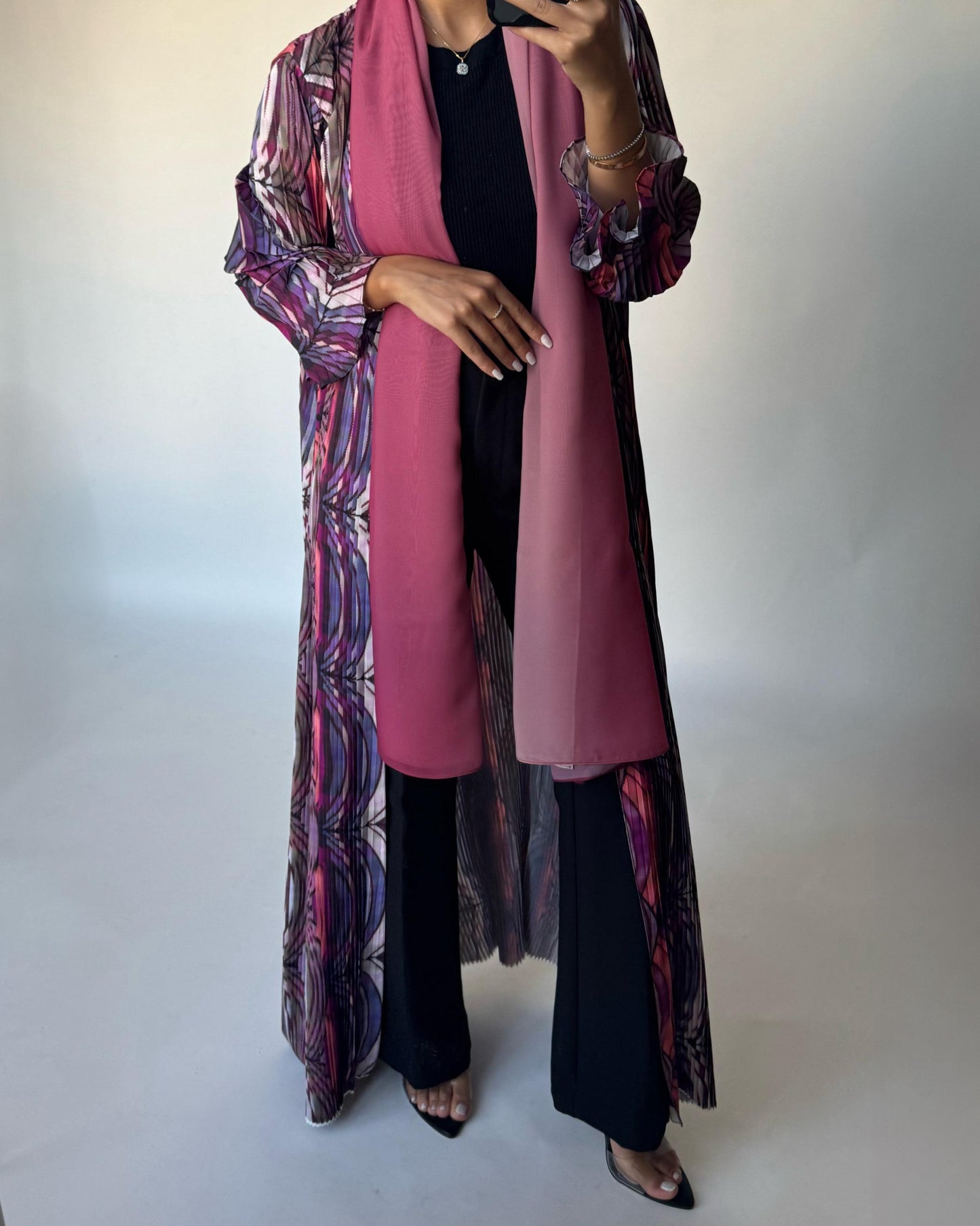 A458 - Pleated Summary Abaya with Ombre Head Scarf