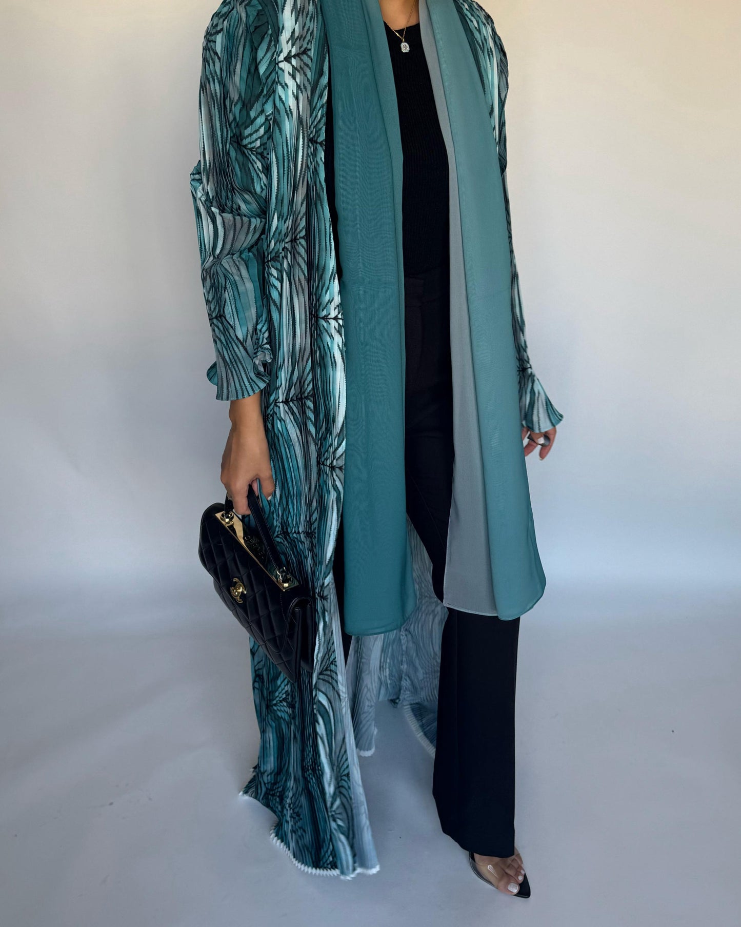 A459 - Pleated Summary Abaya with Ombre Head Scarf