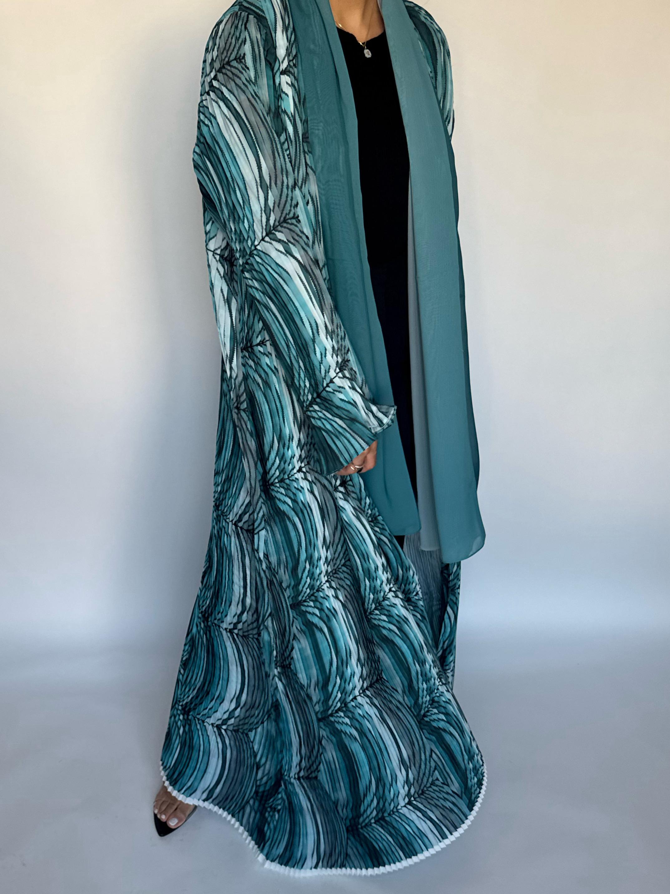 A459 - Pleated Summary Abaya with Ombre Head Scarf